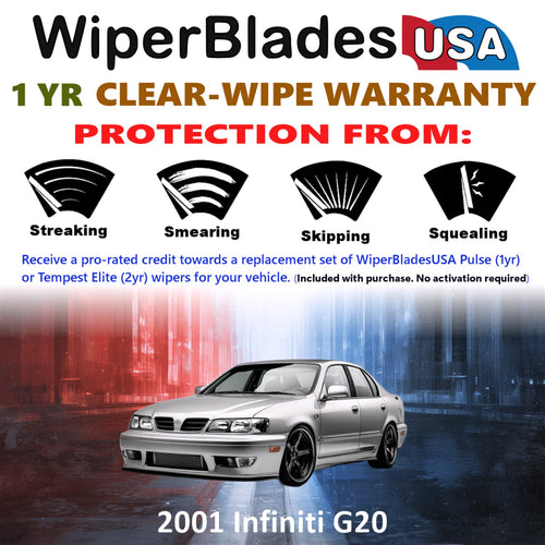 2001 Infiniti G20 Front Wiper blades Set Includes 1yr Wear Warranty & Free Delivery