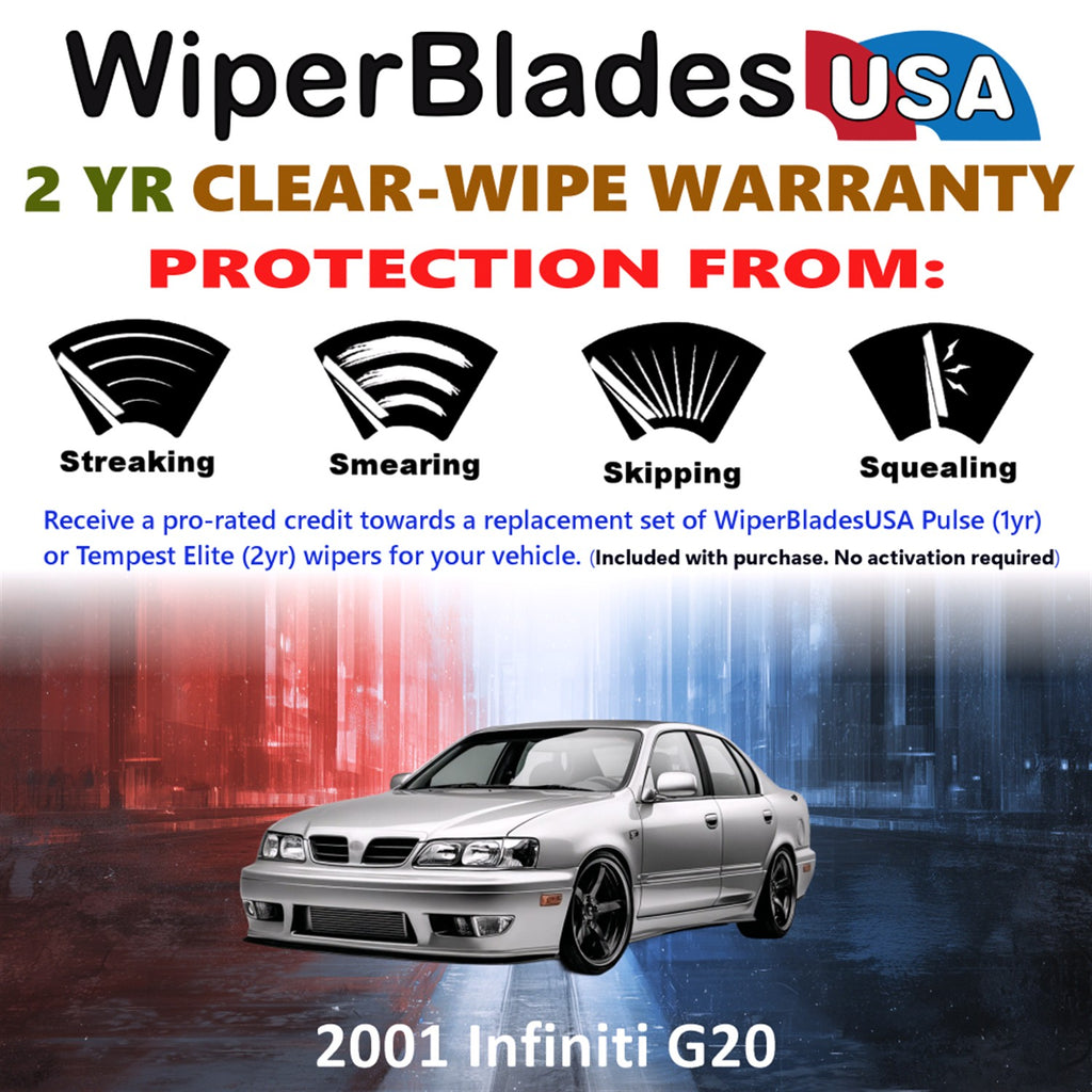 2001 Infiniti G20 Front Wiper blades Set  Includes 2yr Wear Warranty & Free Delivery