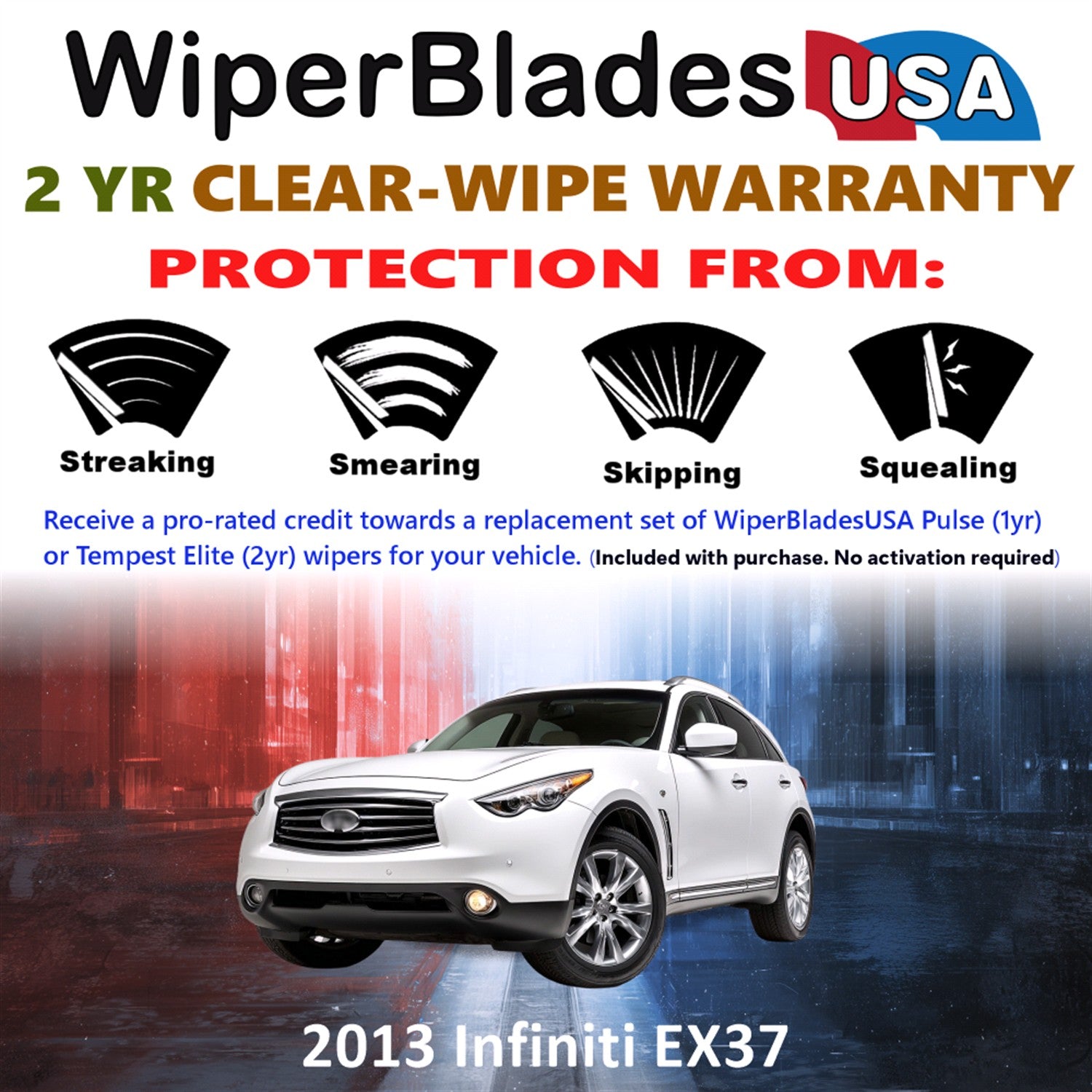 2013 Infiniti EX37 Front w/Rear Wiper blades Set  Includes 2yr Wear Warranty & Free Delivery