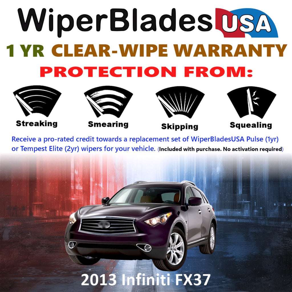 2013 Infiniti FX37 Front w/Rear Wiper blades Set Includes 1yr Wear Warranty & Free Delivery