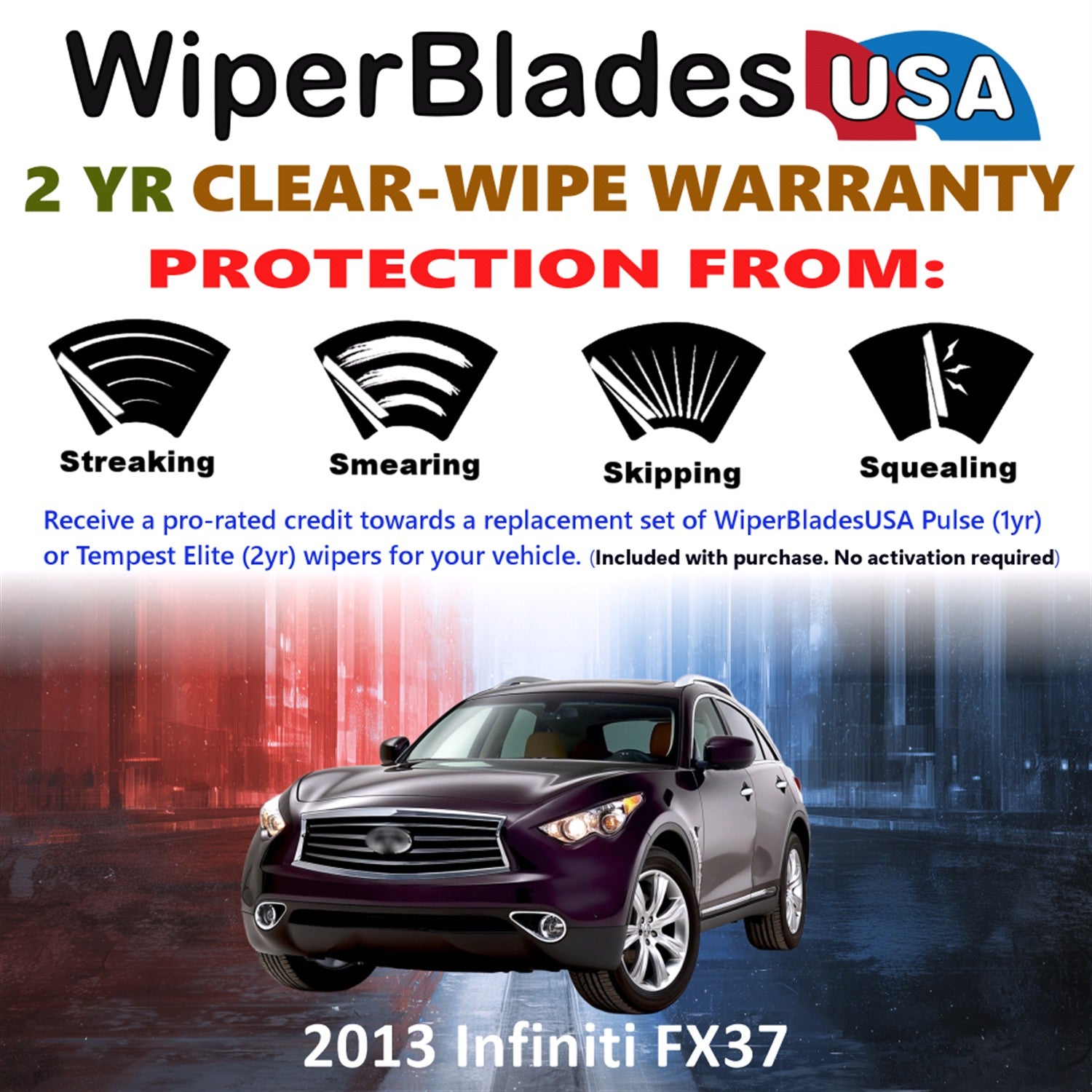 2013 Infiniti FX37 Front w/Rear Wiper blades Set  Includes 2yr Wear Warranty & Free Delivery