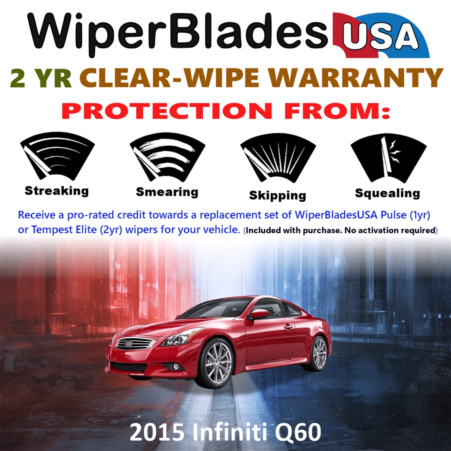 2015 Infiniti Q60 Front Wiper blades Set  Includes 2yr Wear Warranty & Free Delivery