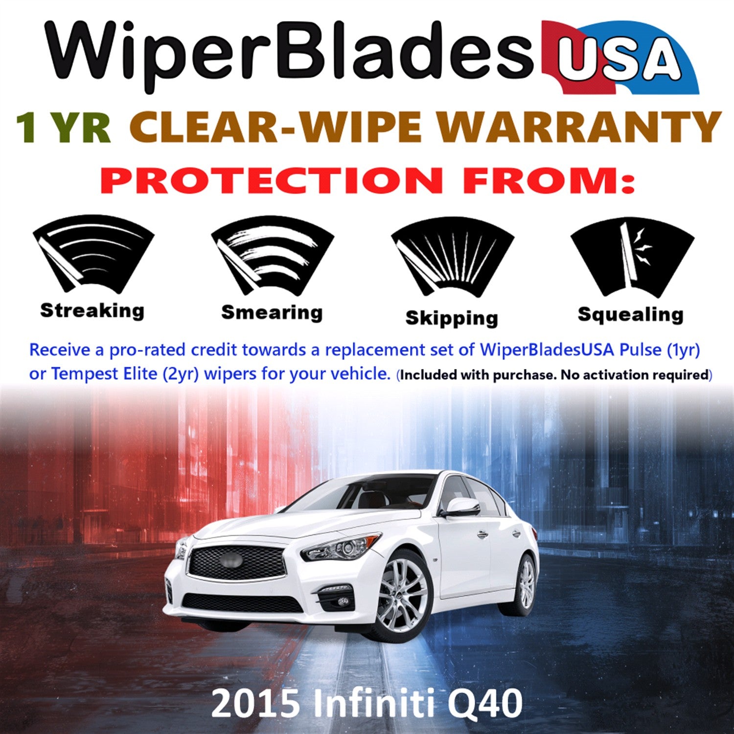 2015 Infiniti Q40 Front Wiper blades Set Includes 1yr Wear Warranty & Free Delivery