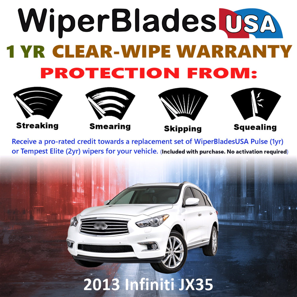 2013 Infiniti JX35 Front w/Rear Wiper blades Set Includes 1yr Wear Warranty & Free Delivery