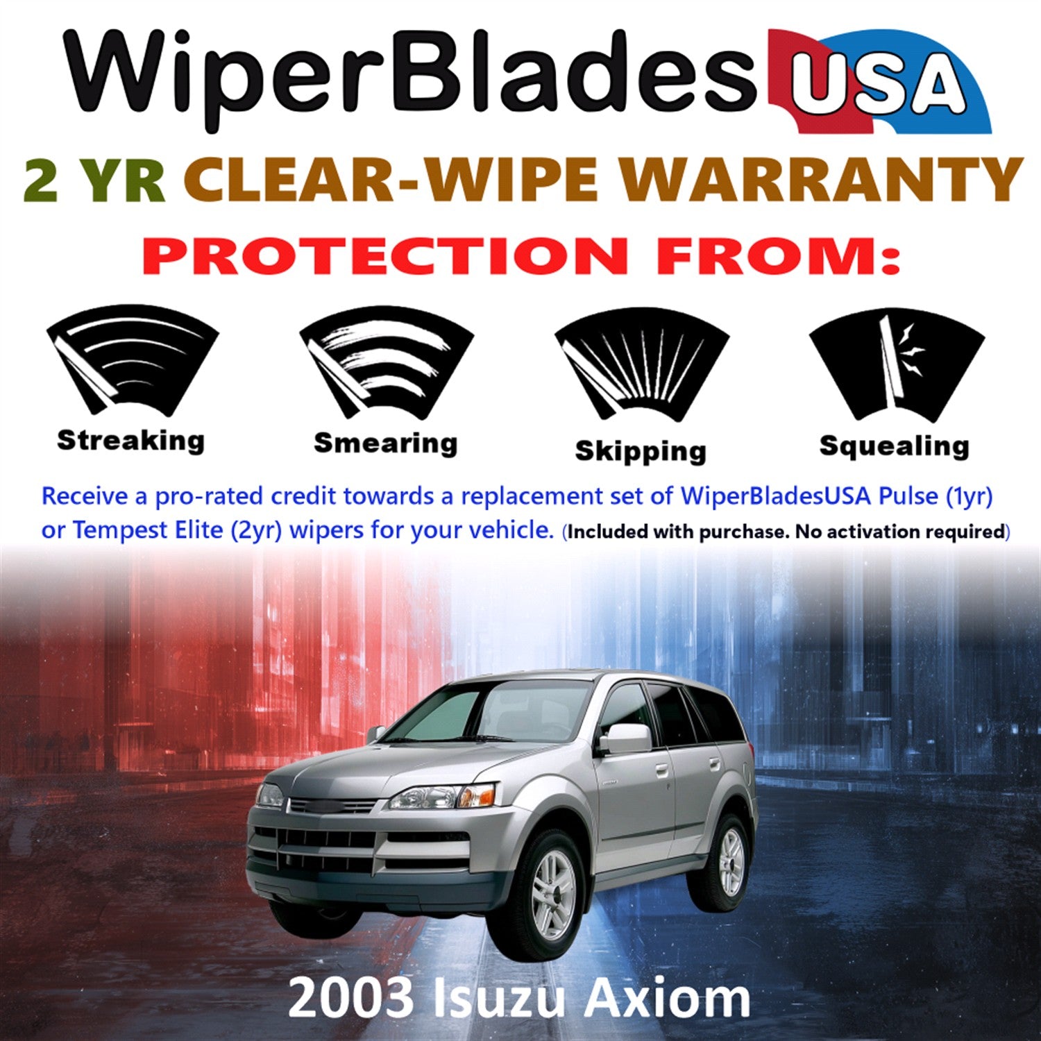 2003 Isuzu Axiom Front Wiper blades Set  Includes 2yr Wear Warranty & Free Delivery