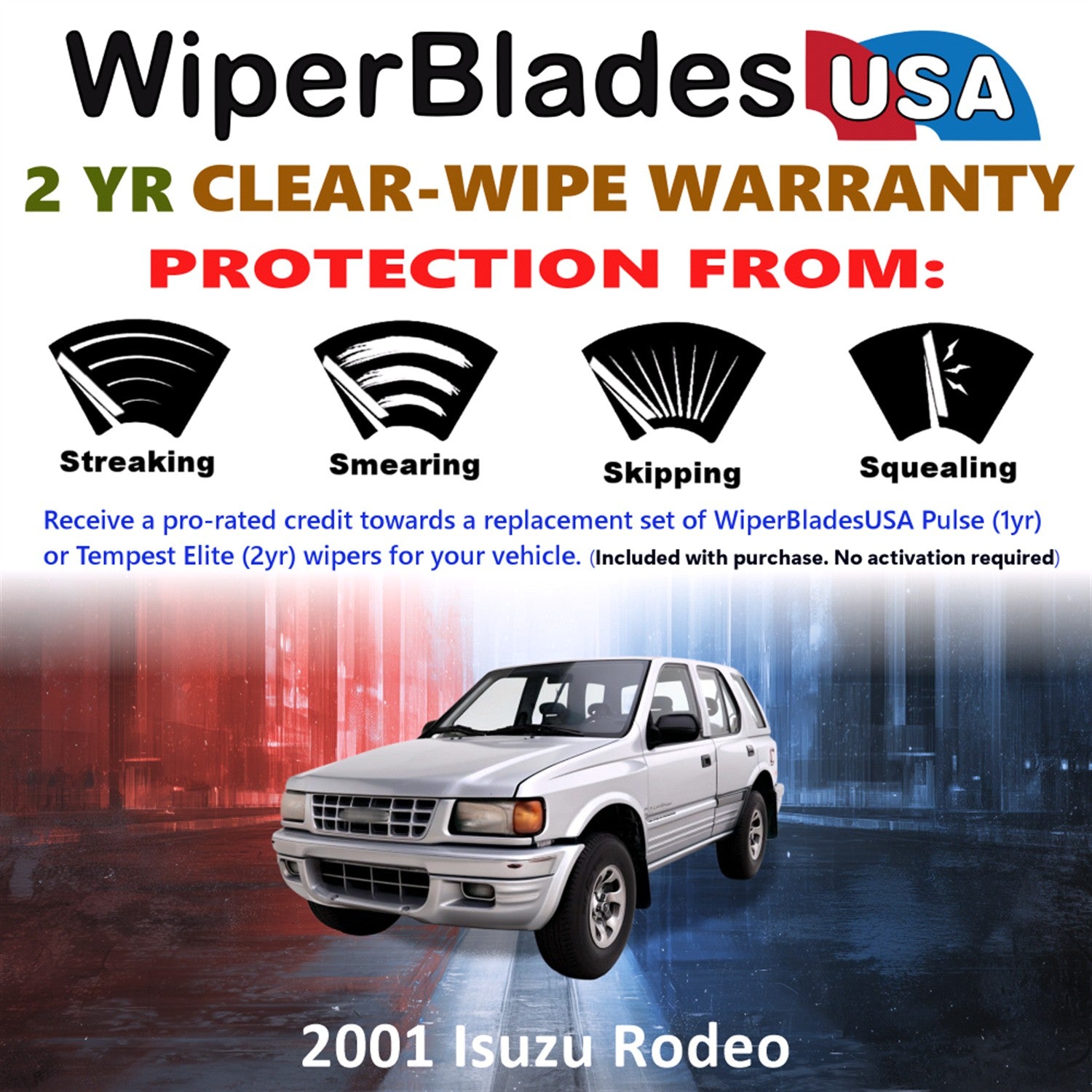 2001 Isuzu Rodeo Front Wiper blades Set  Includes 2yr Wear Warranty & Free Delivery