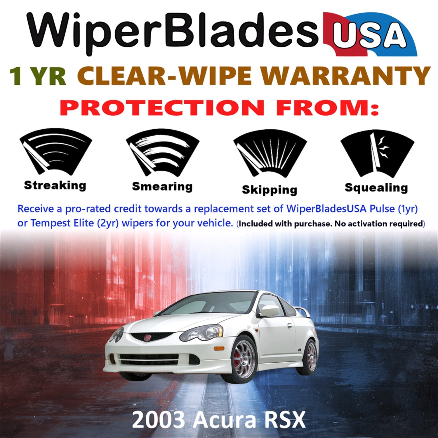 2003 Acura RSX Front Wiper blades Set Includes 1yr Wear Warranty & Free Delivery