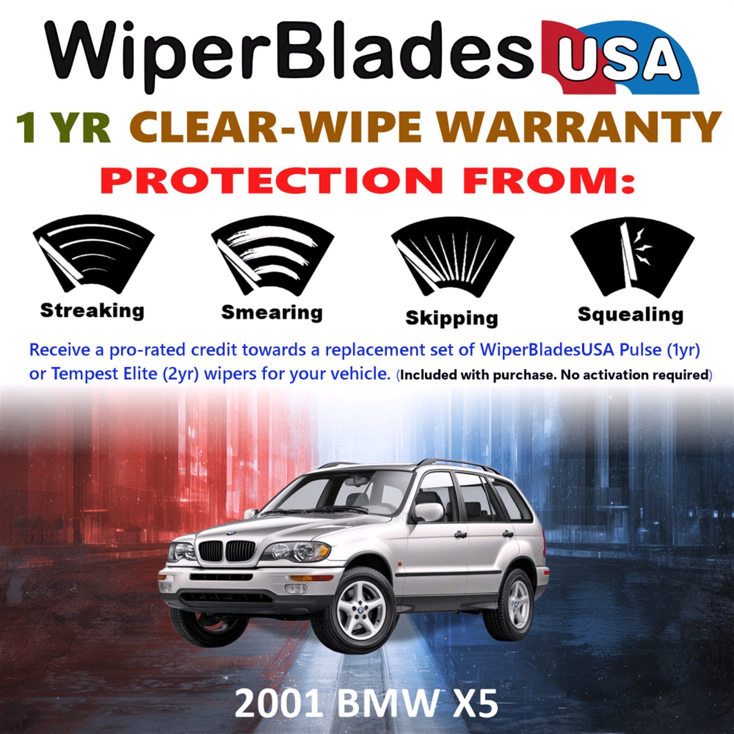 2001 BMW X5 Front Wiper blades Set Includes 1yr Wear Warranty & Free Delivery