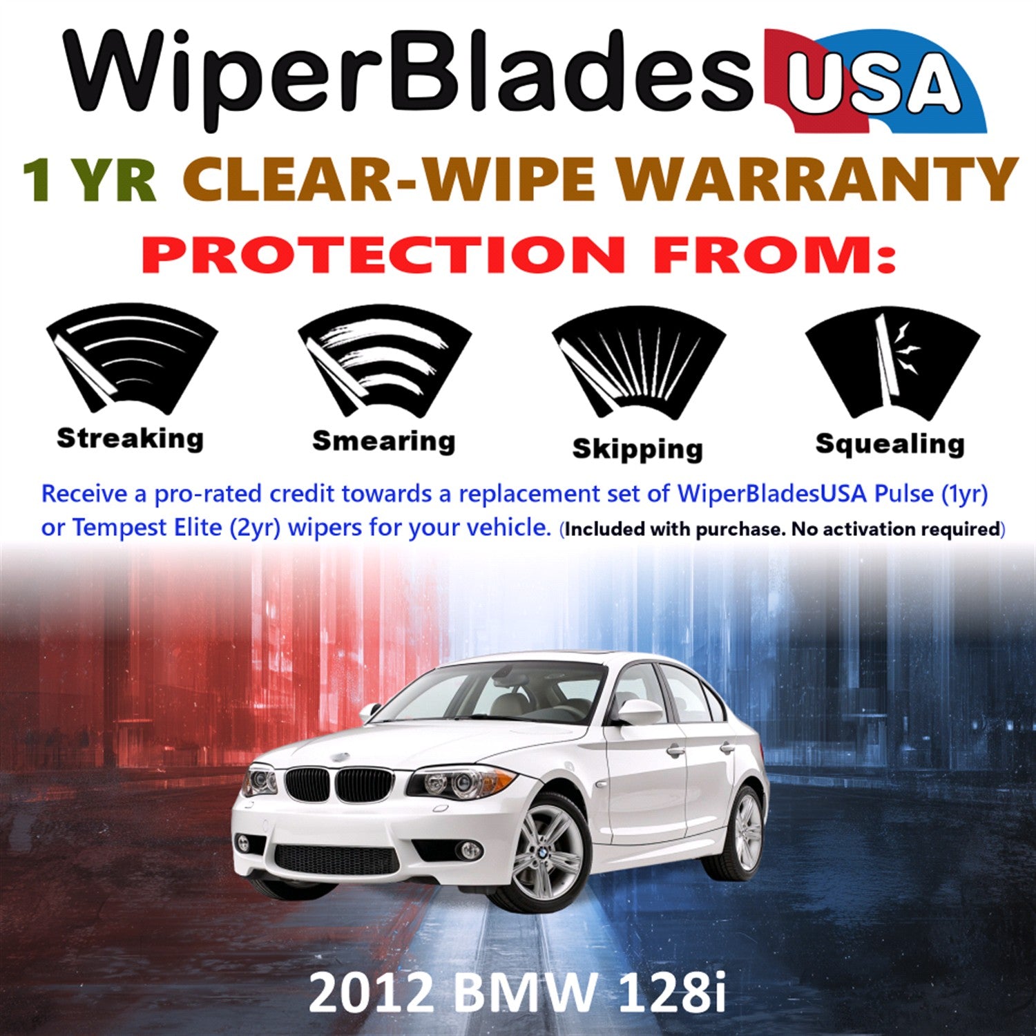 2012 BMW 128i Front Wiper blades Set Includes 1yr Wear Warranty & Free Delivery