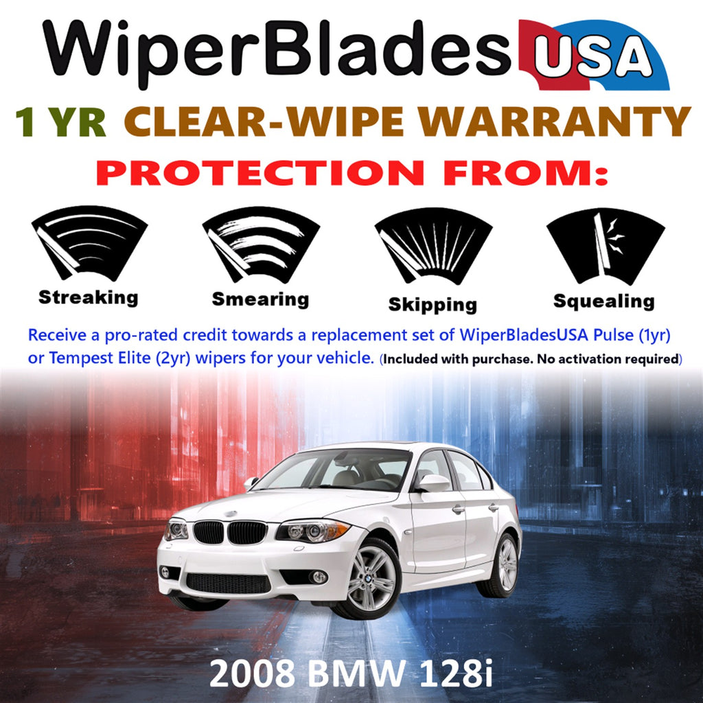 2008 BMW 128i Front Wiper blades Set Includes 1yr Wear Warranty & Free Delivery
