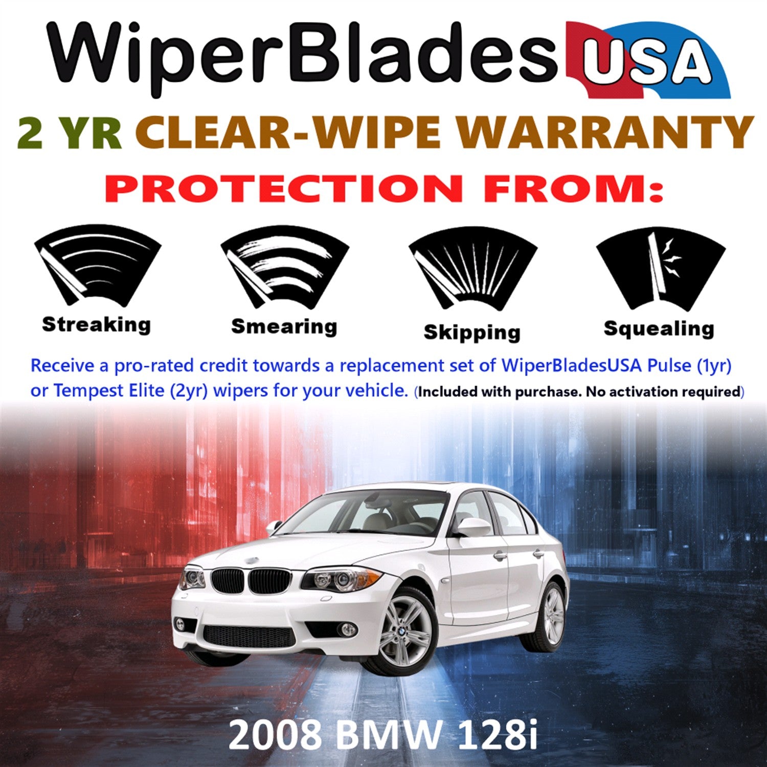 2008 BMW 128i Front Wiper blades Set  Includes 2yr Wear Warranty & Free Delivery