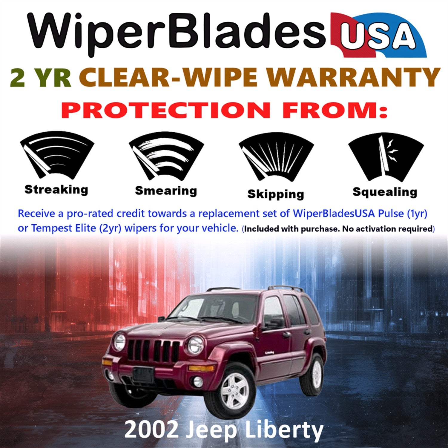 2002 Jeep Liberty Front Wiper blades Set  Includes 2yr Wear Warranty & Free Delivery