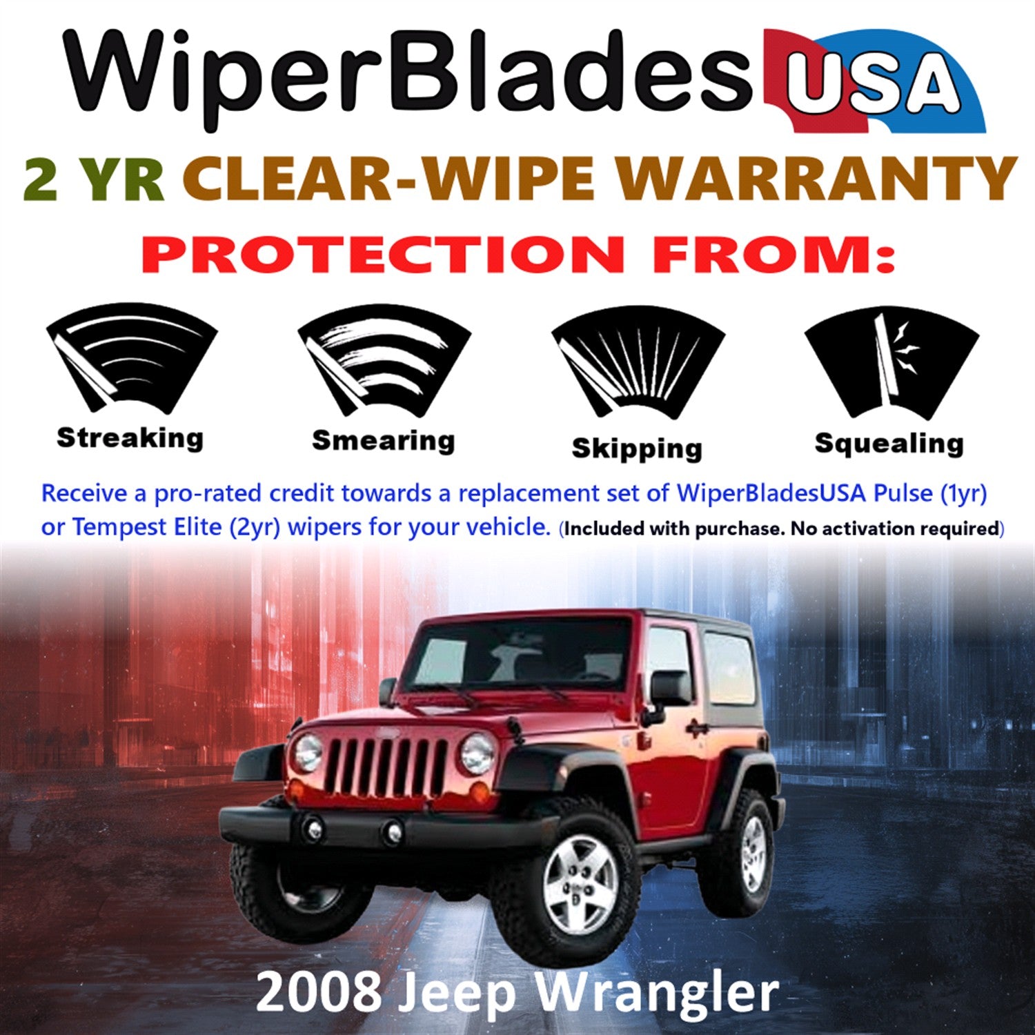 2008 Jeep Wrangler Front w/Rear Wiper blades Set  Includes 2yr Wear Warranty & Free Delivery