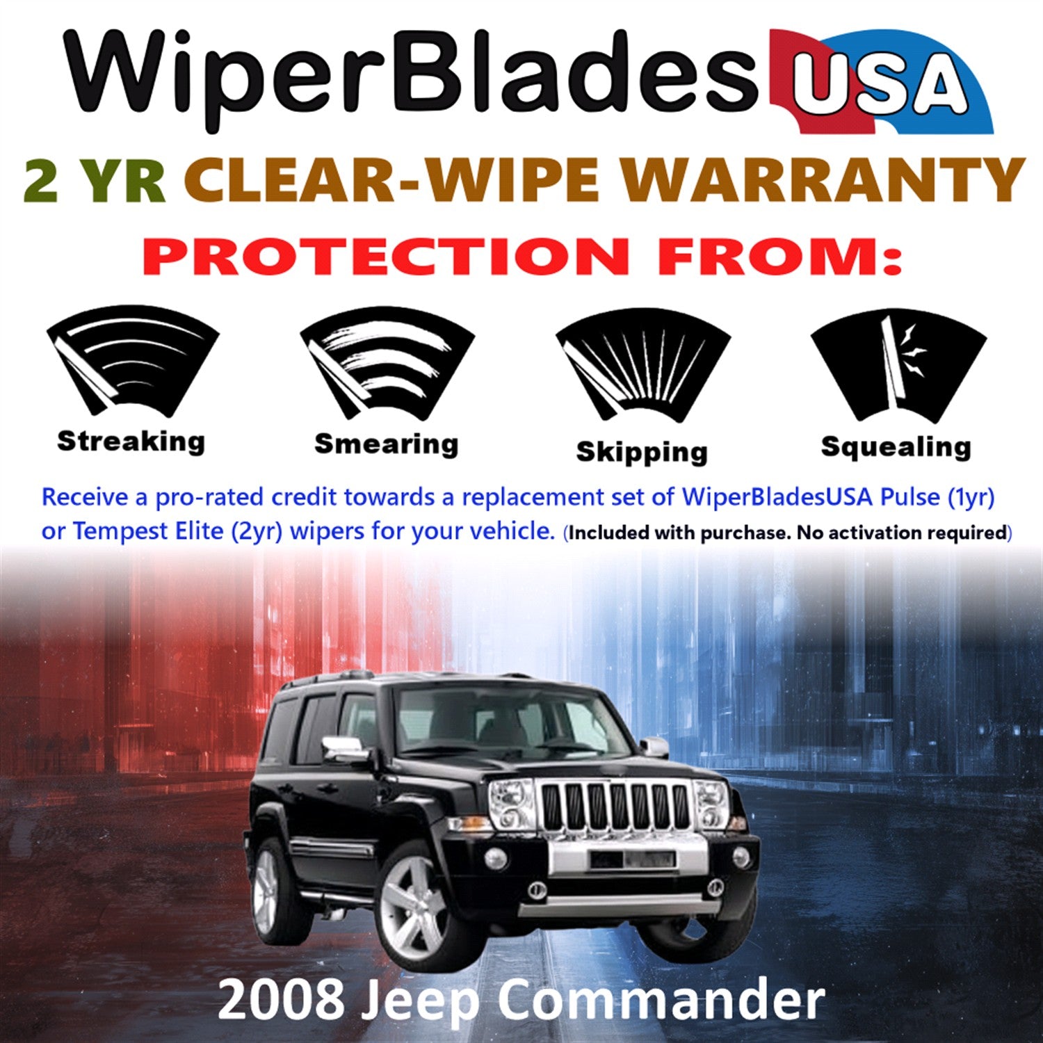 2008 Jeep Commander Front w/Rear Wiper blades Set  Includes 2yr Wear Warranty & Free Delivery