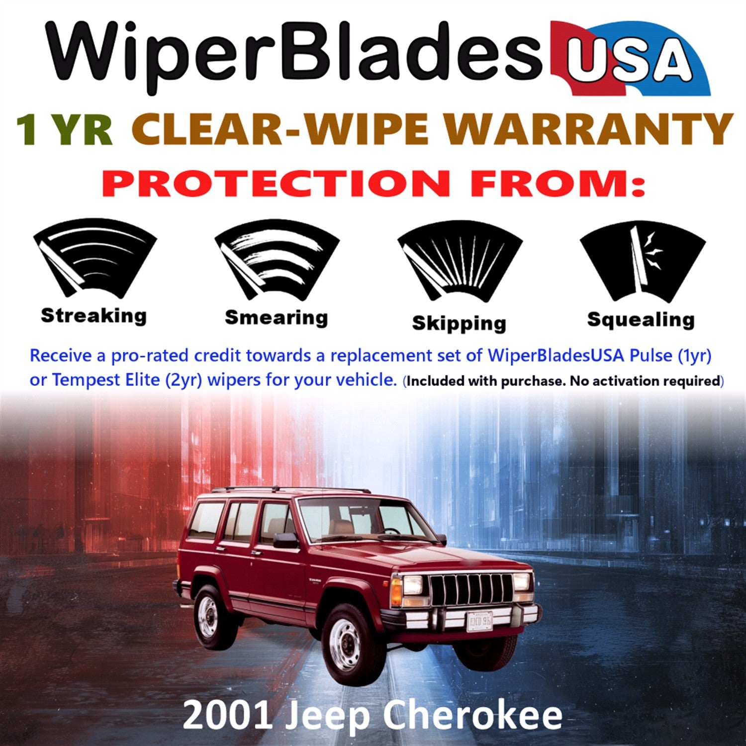 2001 Jeep Cherokee Front w/Rear Wiper blades Set Includes 1yr Wear Warranty & Free Delivery