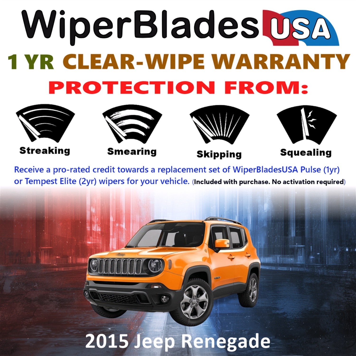 2015 Jeep Renegade Front w/Rear Wiper blades Set Includes 1yr Wear Warranty & Free Delivery