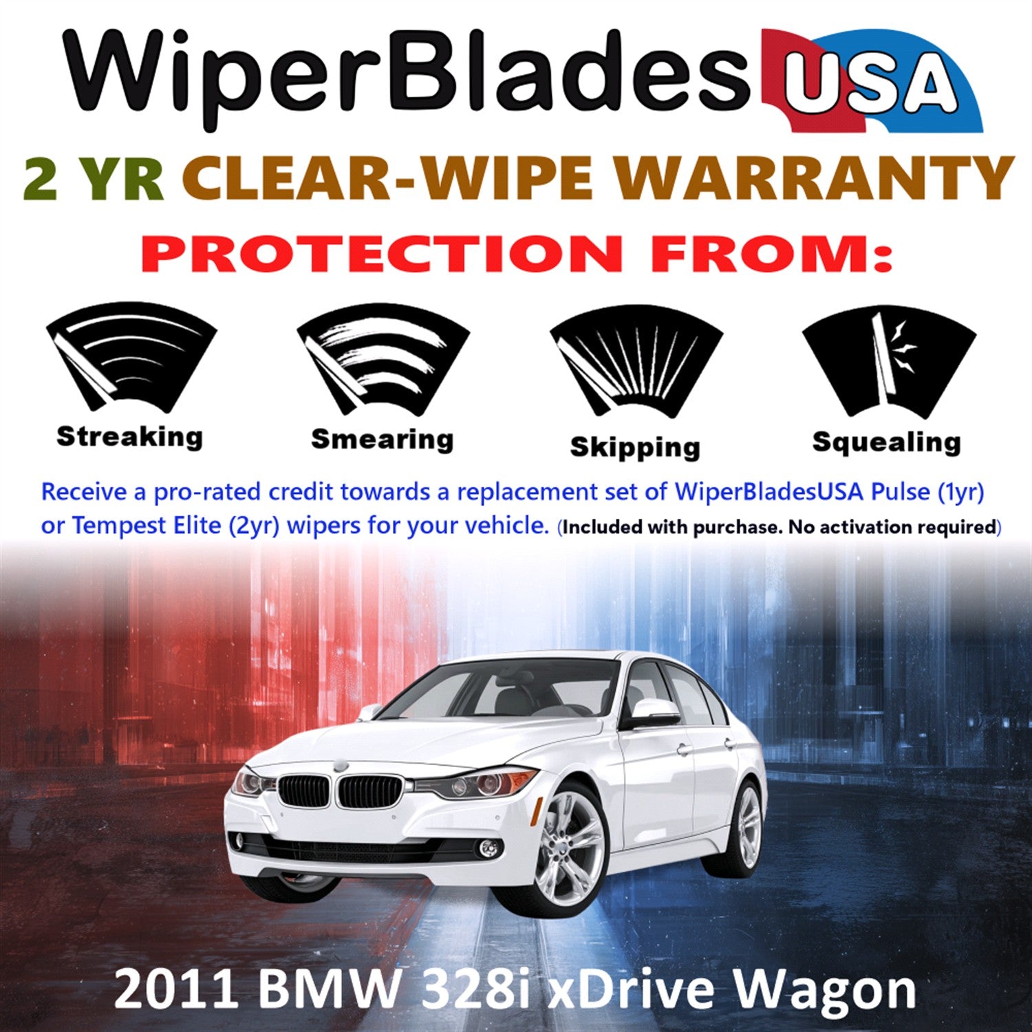 2011 BMW 328i xDrive Front w/Rear Wiper blades Set  Includes 2yr Wear Warranty & Free Delivery