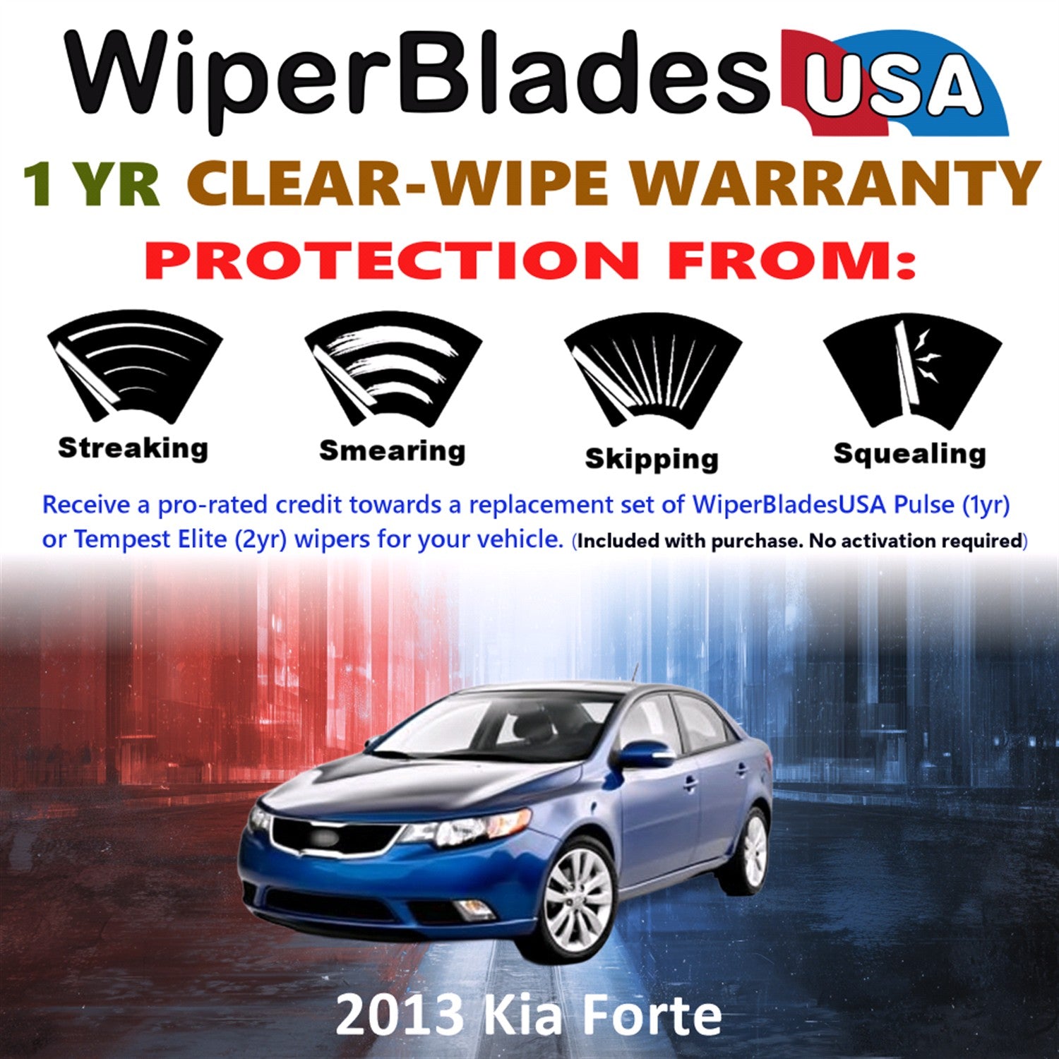 2013 Kia Forte Front Wiper blades Set Includes 1yr Wear Warranty & Free Delivery