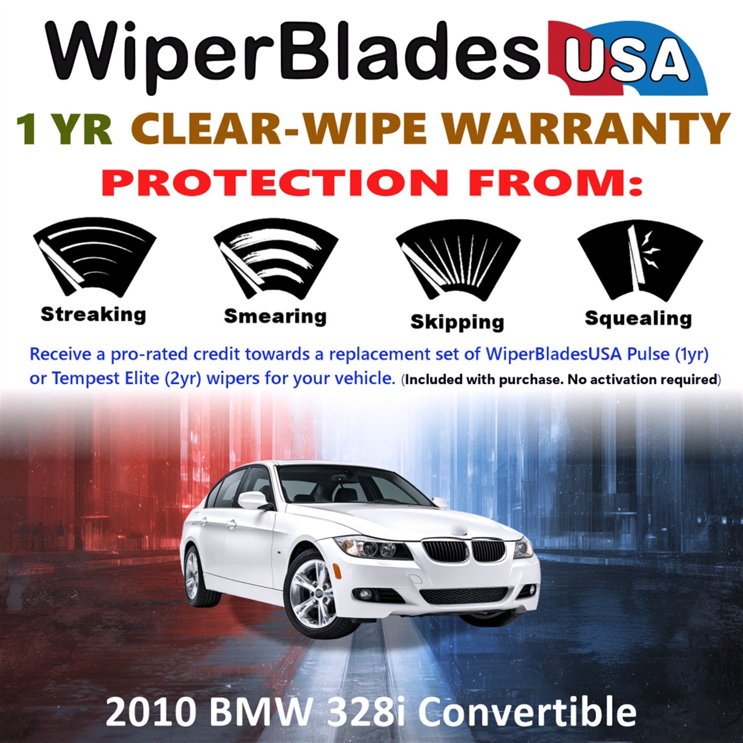 2010 BMW 328i Front Wiper blades Set Includes 1yr Wear Warranty & Free Delivery