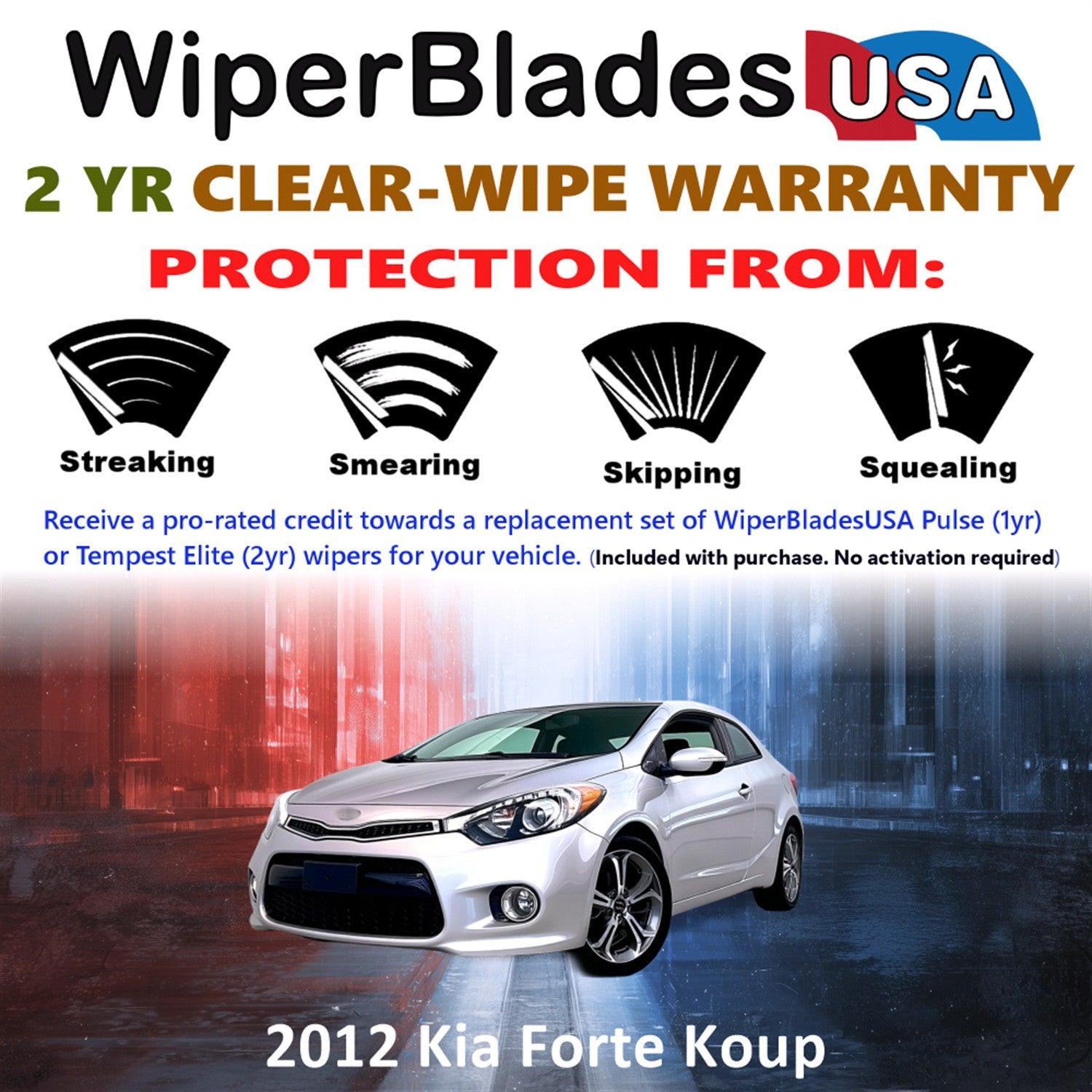 2012 Kia Forte Koup Front Wiper blades Set  Includes 2yr Wear Warranty & Free Delivery