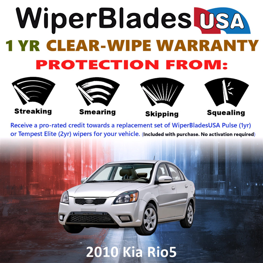 2010 Kia Rio5 Front w/Rear Wiper blades Set Includes 1yr Wear Warranty & Free Delivery