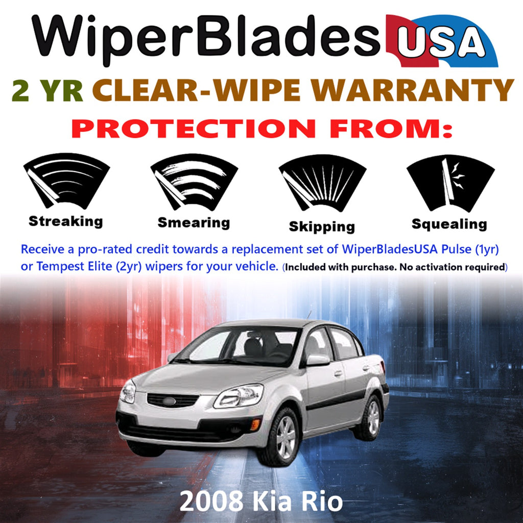 2008 Kia Rio Front w/Rear Wiper blades Set  Includes 2yr Wear Warranty & Free Delivery
