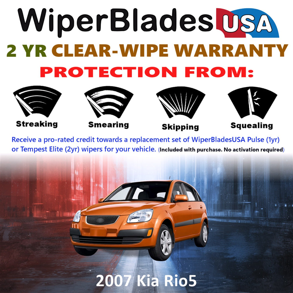 2007 Kia Rio5 Front Wiper blades Set  Includes 2yr Wear Warranty & Free Delivery