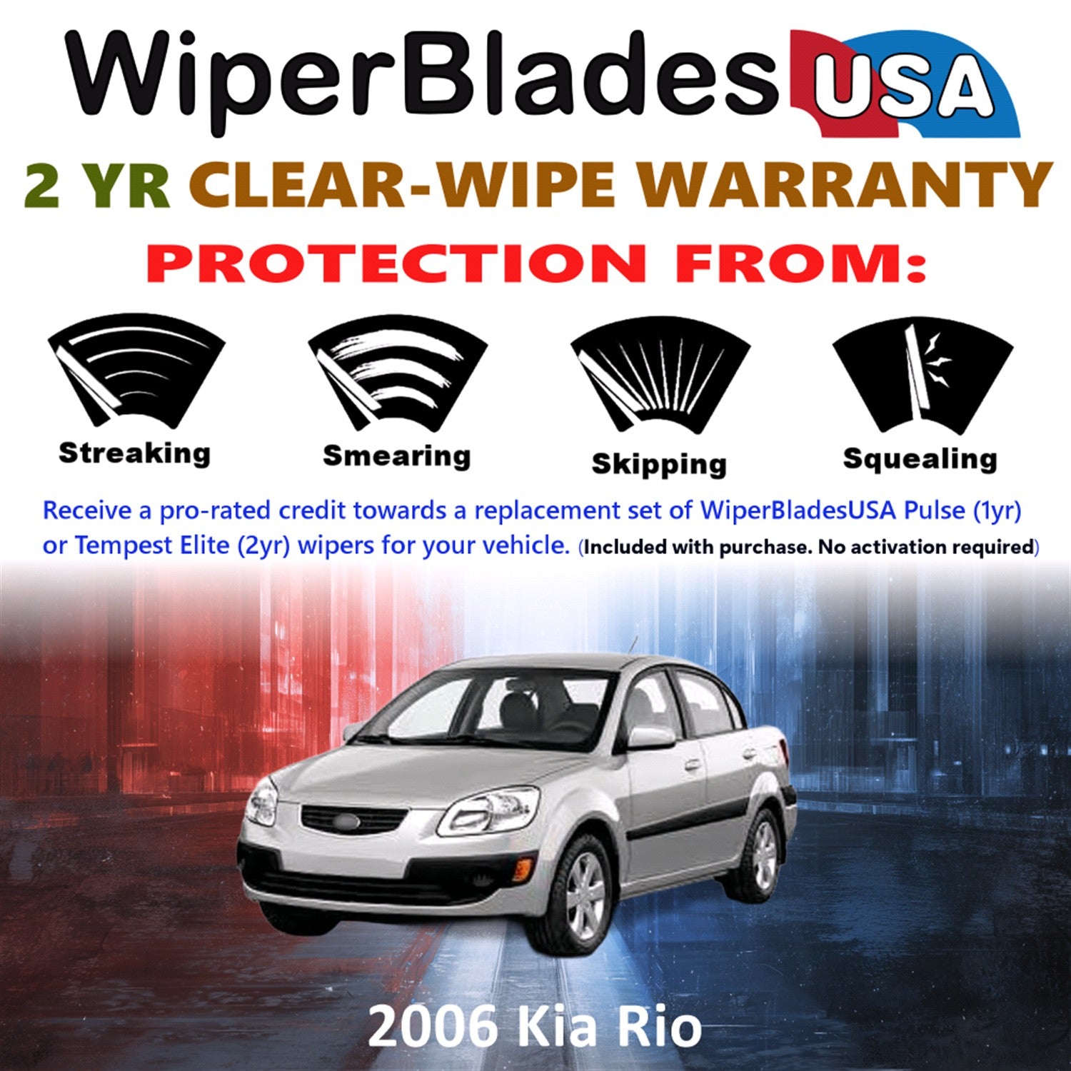 2006 Kia Rio Front Wiper blades Set  Includes 2yr Wear Warranty & Free Delivery