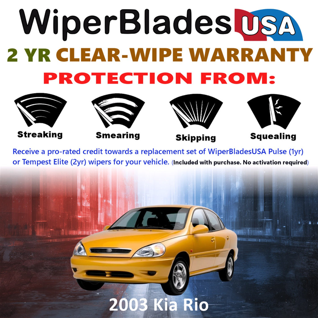 2003 Kia Rio Front Wiper blades Set  Includes 2yr Wear Warranty & Free Delivery