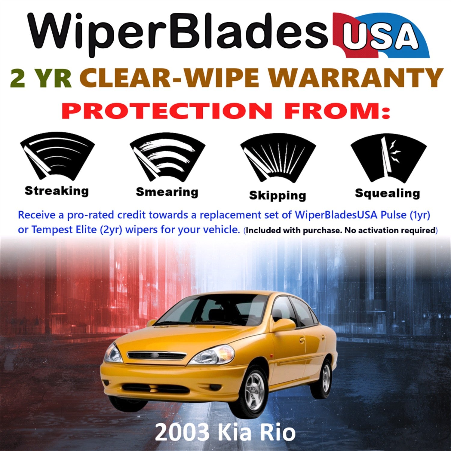 2003 Kia Rio Front Wiper blades Set  Includes 2yr Wear Warranty & Free Delivery