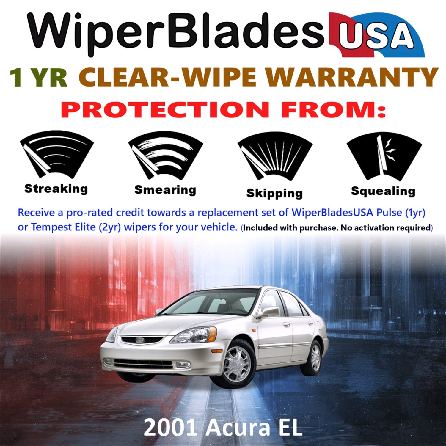 2001 Acura EL Front Wiper blades Set Includes 1yr Wear Warranty & Free Delivery