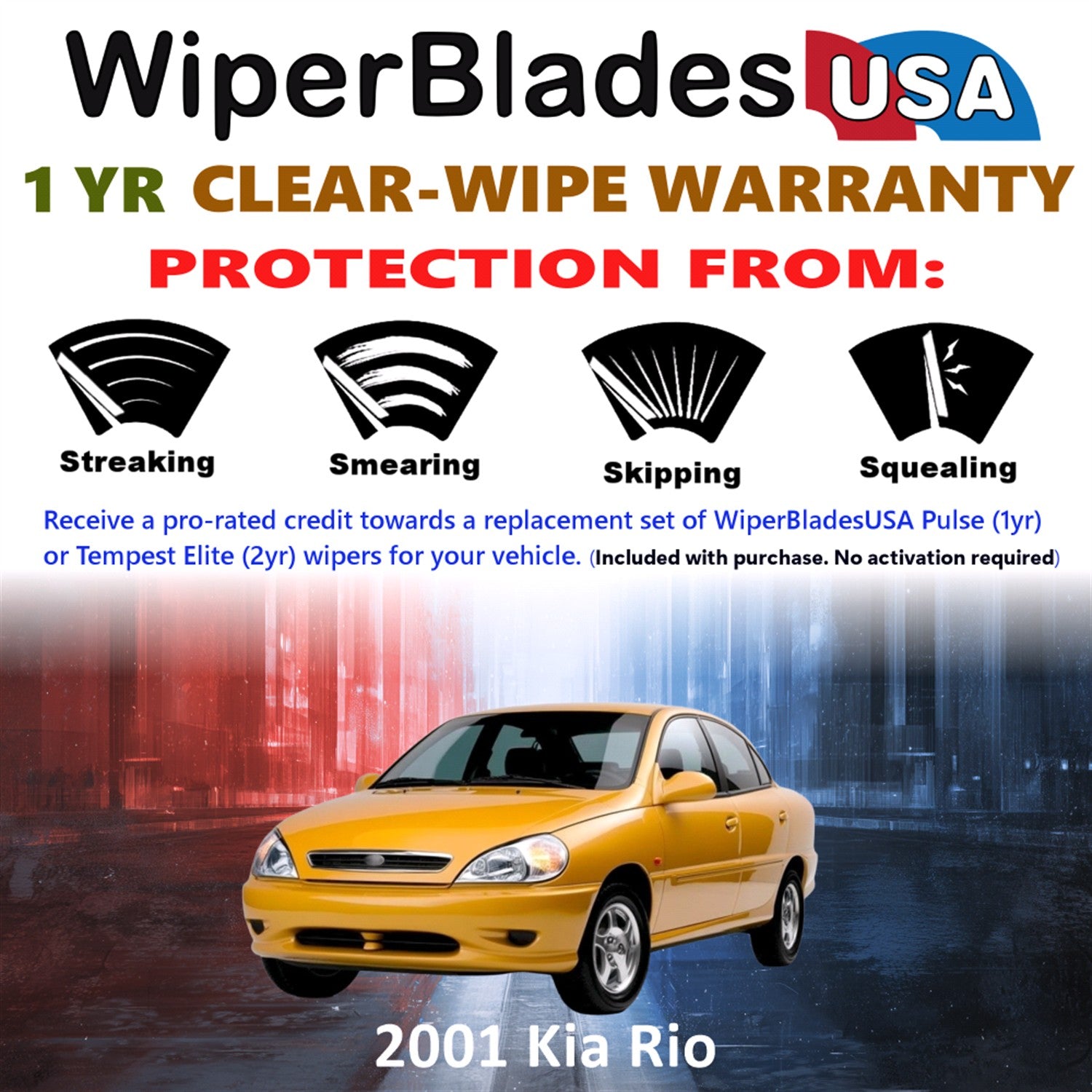 2001 Kia Rio Front Wiper blades Set Includes 1yr Wear Warranty & Free Delivery
