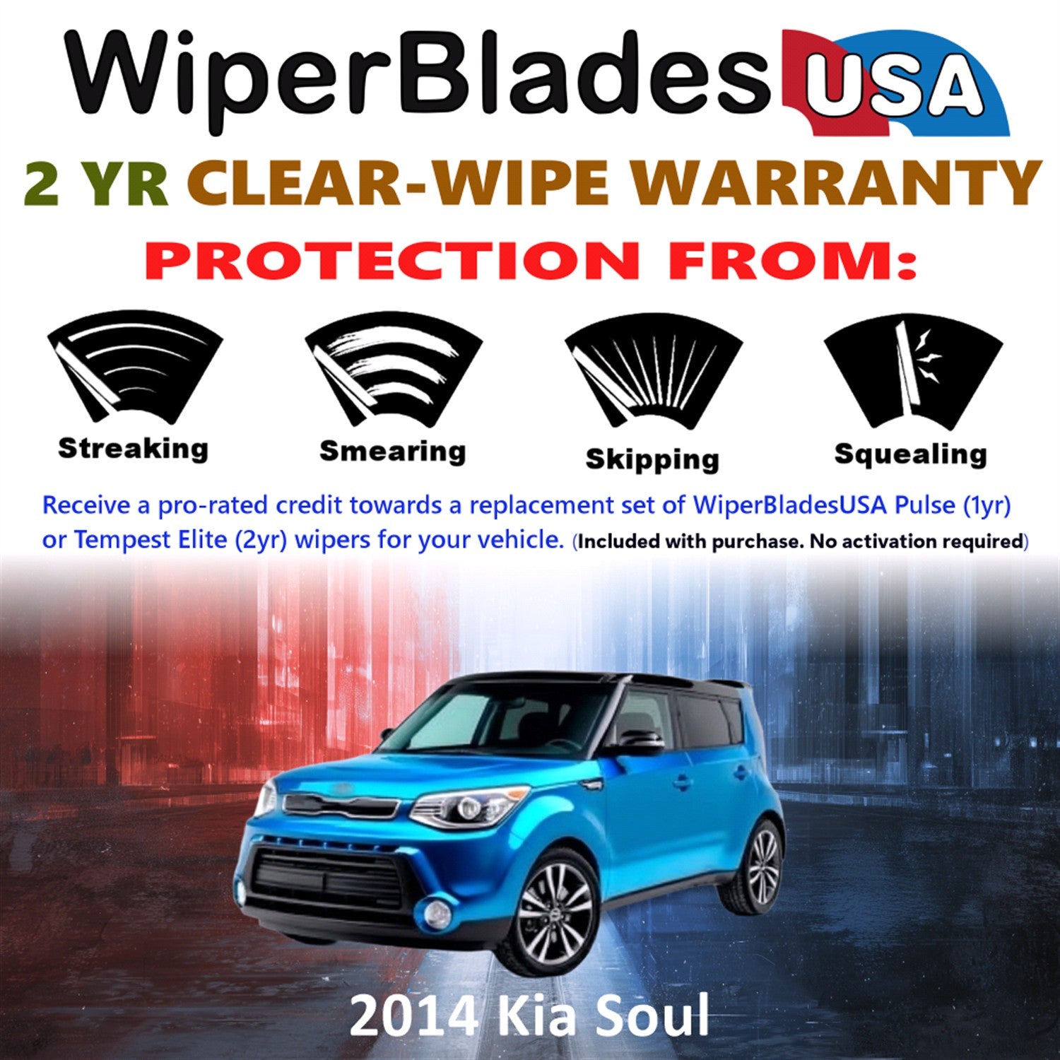 2014 Kia Soul Front w/Rear Wiper blades Set  Includes 2yr Wear Warranty & Free Delivery