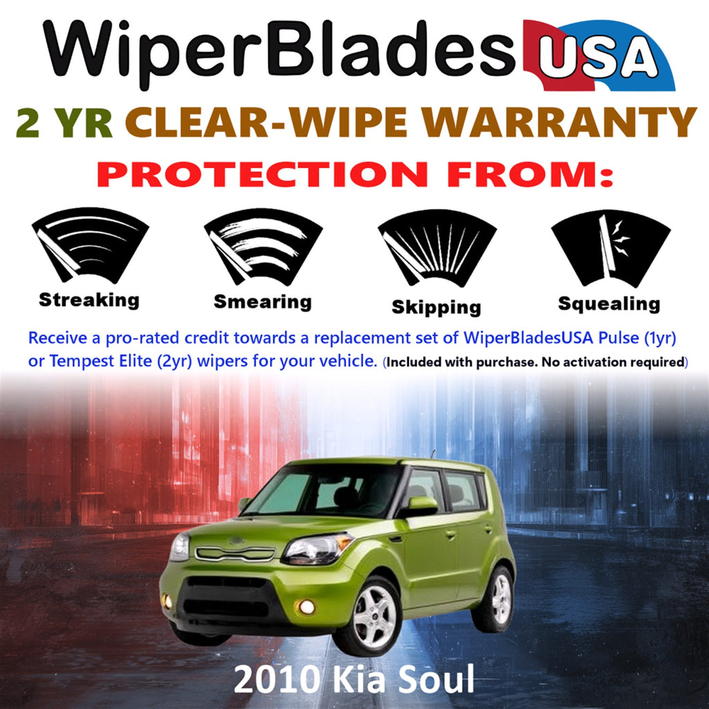2010 Kia Soul Front w/Rear Wiper blades Set  Includes 2yr Wear Warranty & Free Delivery