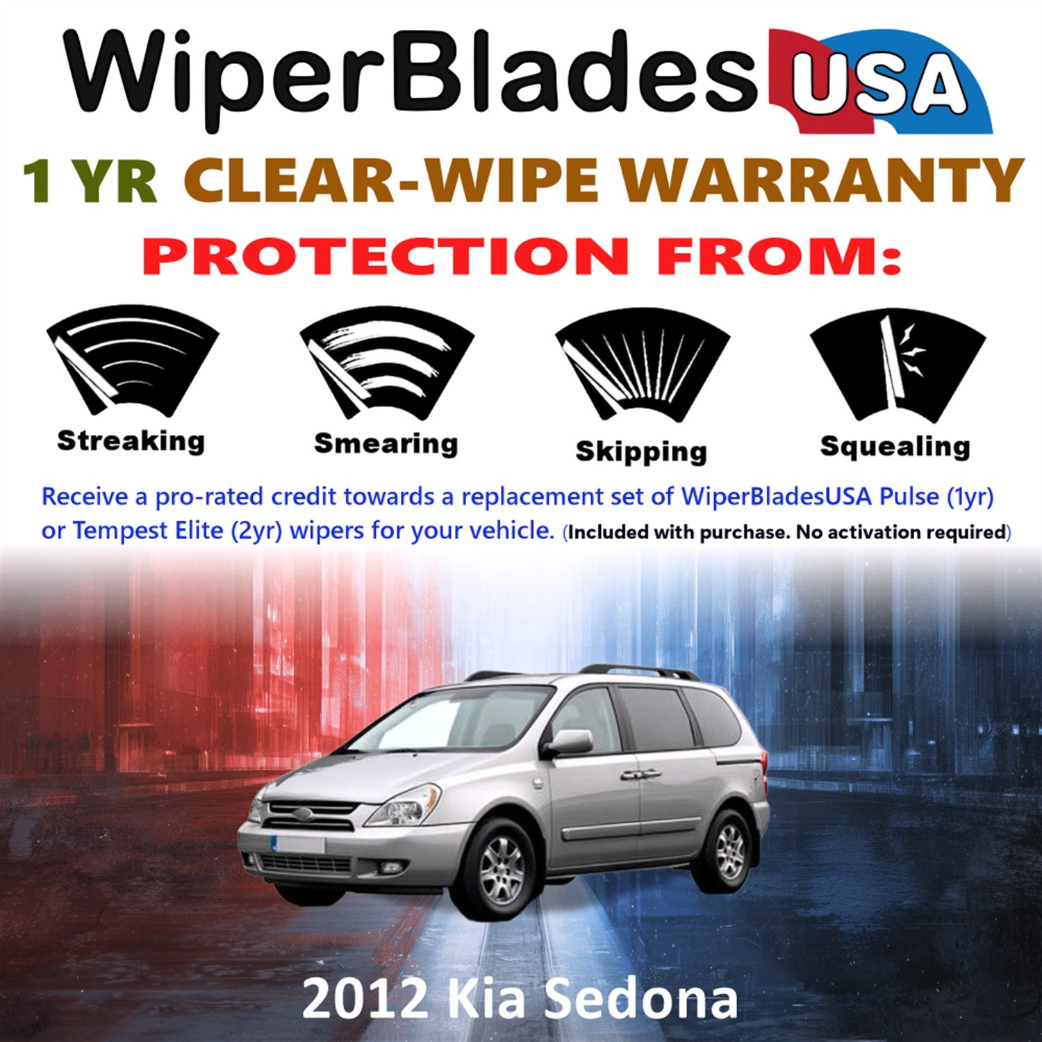 2012 Kia Sedona Front Wiper blades Set Includes 1yr Wear Warranty & Free Delivery