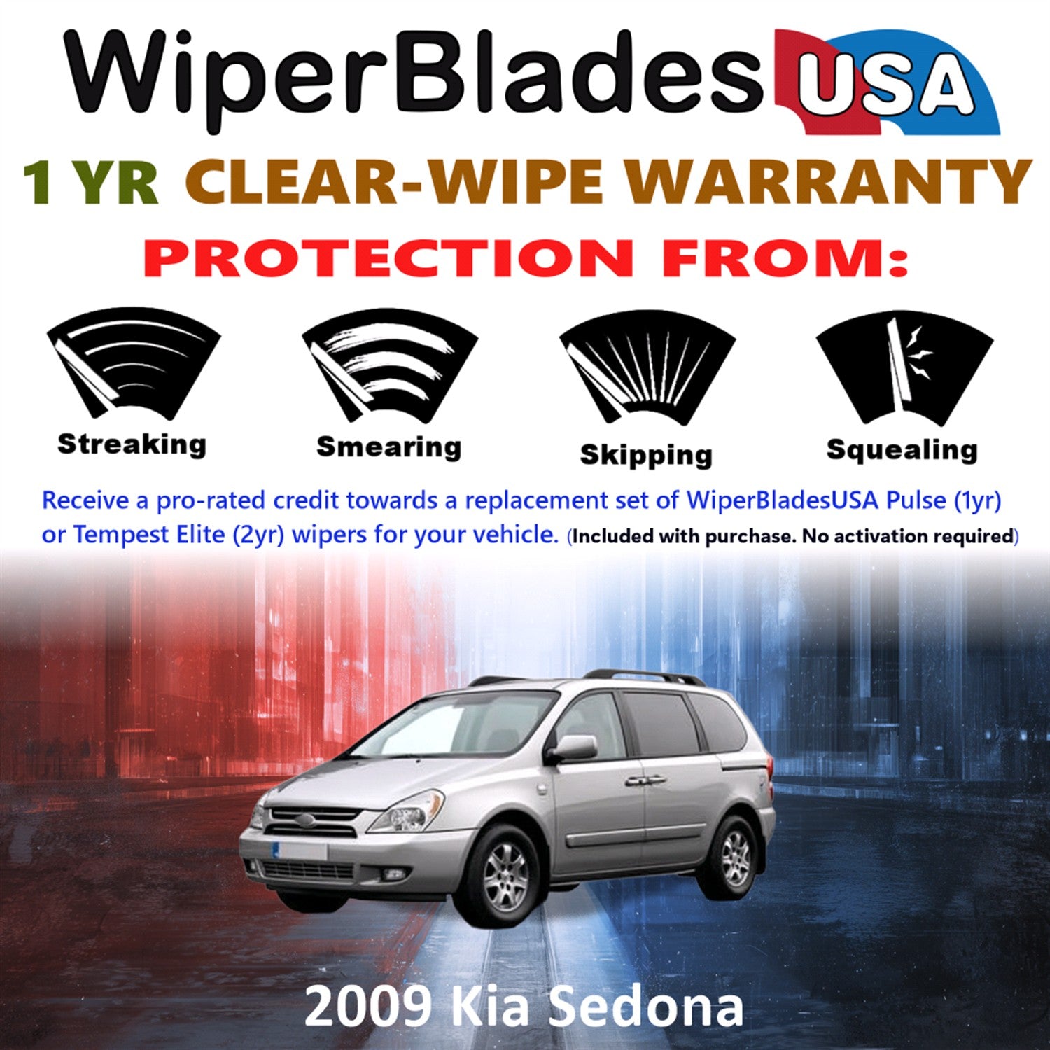 2009 Kia Sedona Front Wiper blades Set Includes 1yr Wear Warranty & Free Delivery