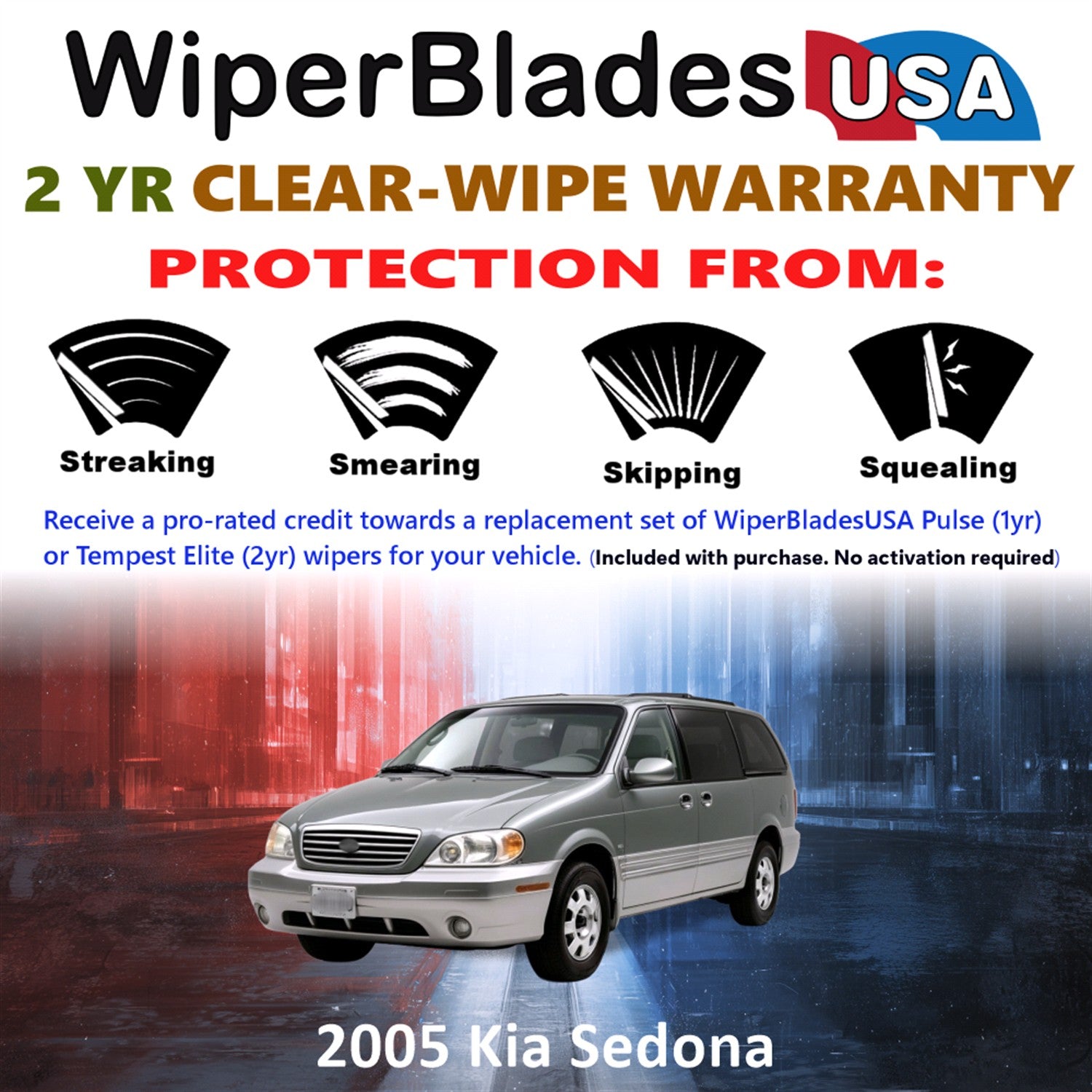 2005 Kia Sedona Front w/Rear Wiper blades Set  Includes 2yr Wear Warranty & Free Delivery