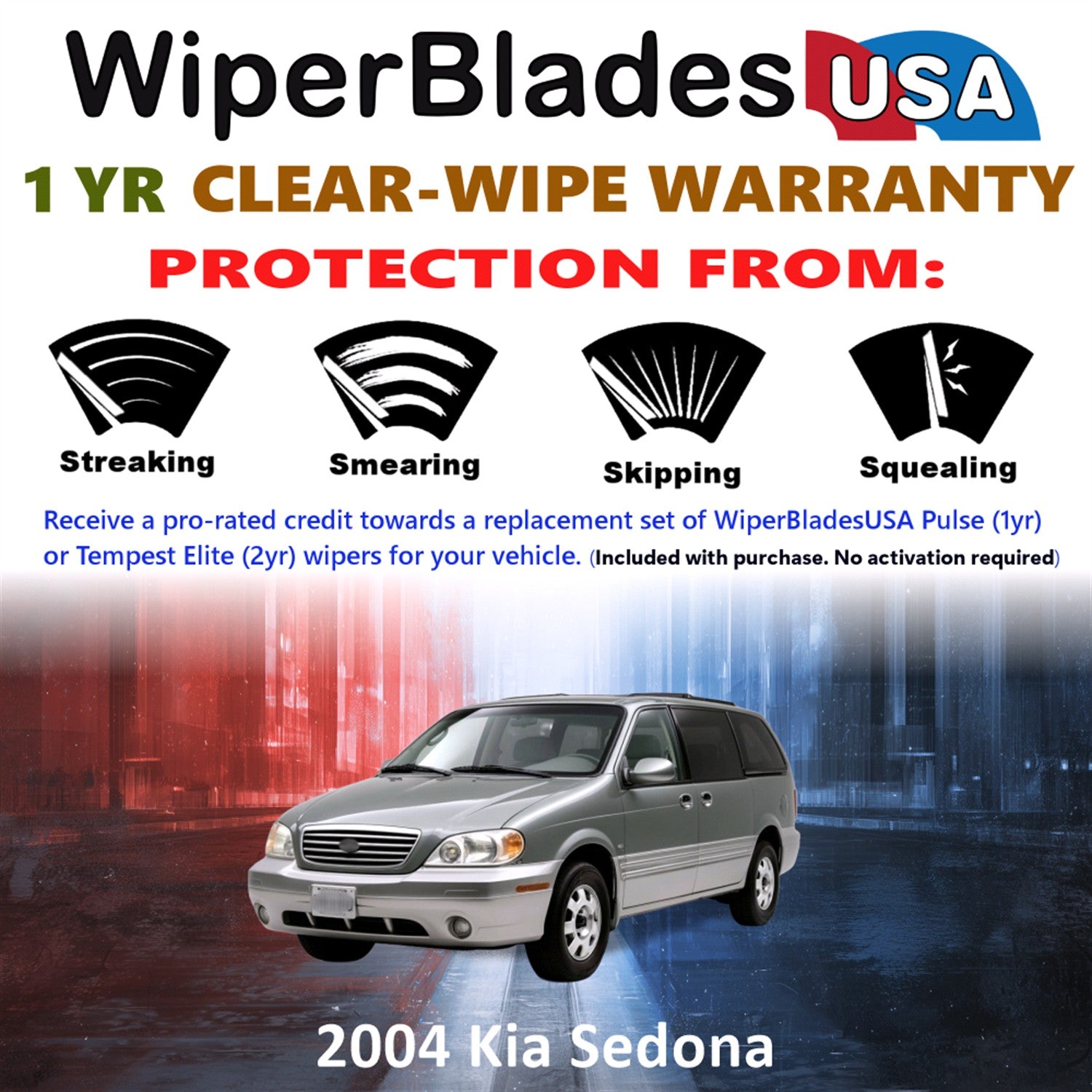 2004 Kia Sedona Front w/Rear Wiper blades Set Includes 1yr Wear Warranty & Free Delivery