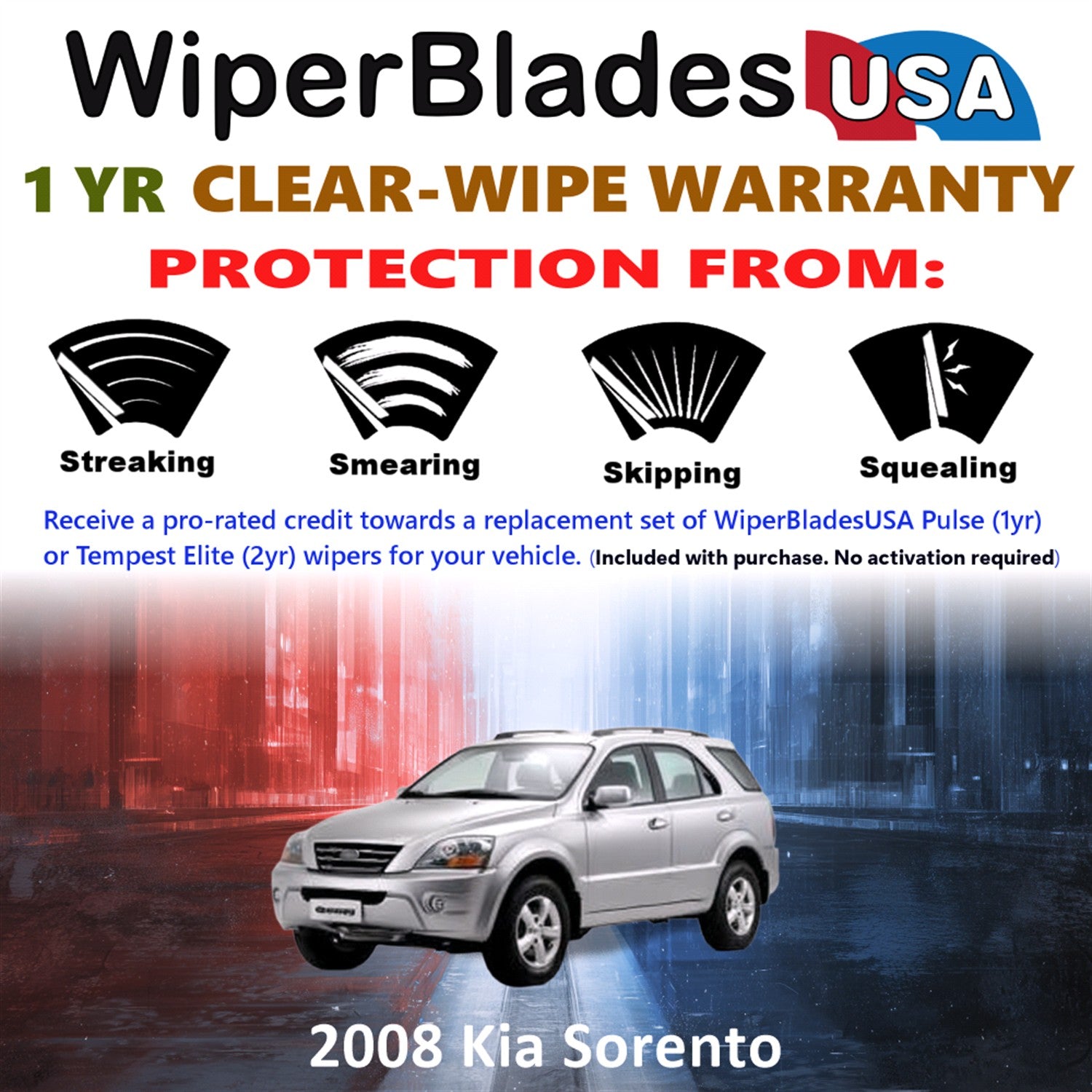 2008 Kia Sorento Front w/Rear Wiper blades Set Includes 1yr Wear Warranty & Free Delivery