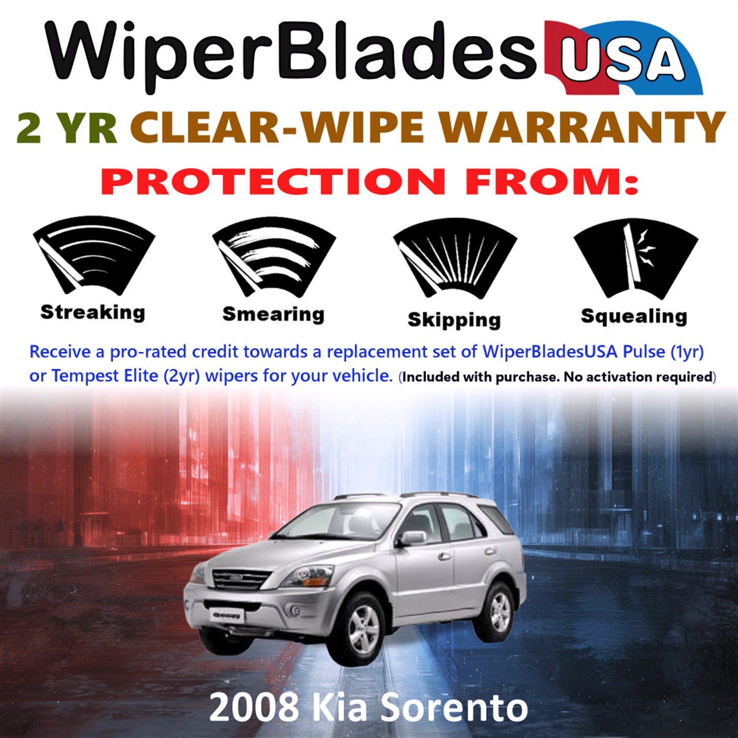 2008 Kia Sorento Front w/Rear Wiper blades Set  Includes 2yr Wear Warranty & Free Delivery