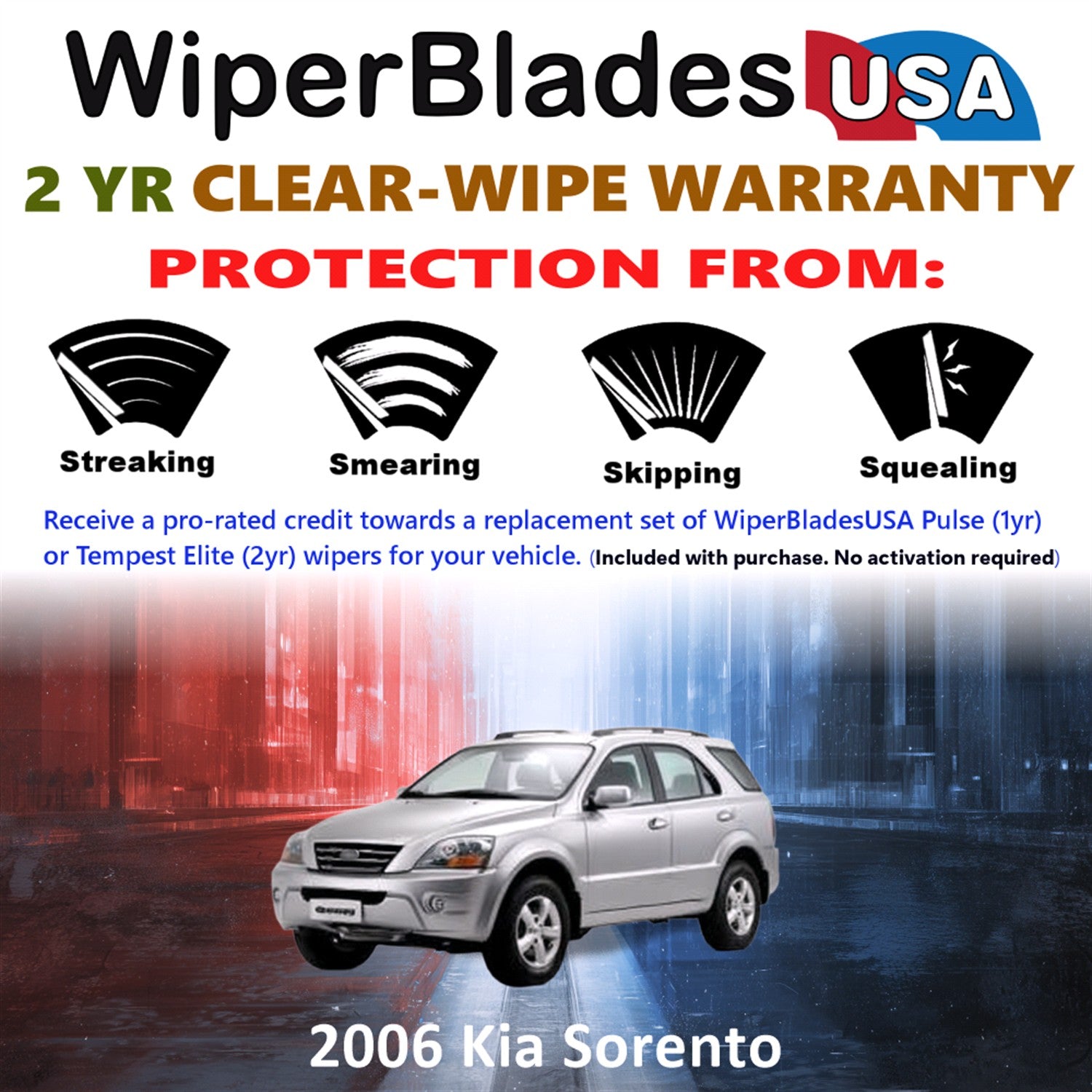 2006 Kia Sorento Front w/Rear Wiper blades Set  Includes 2yr Wear Warranty & Free Delivery