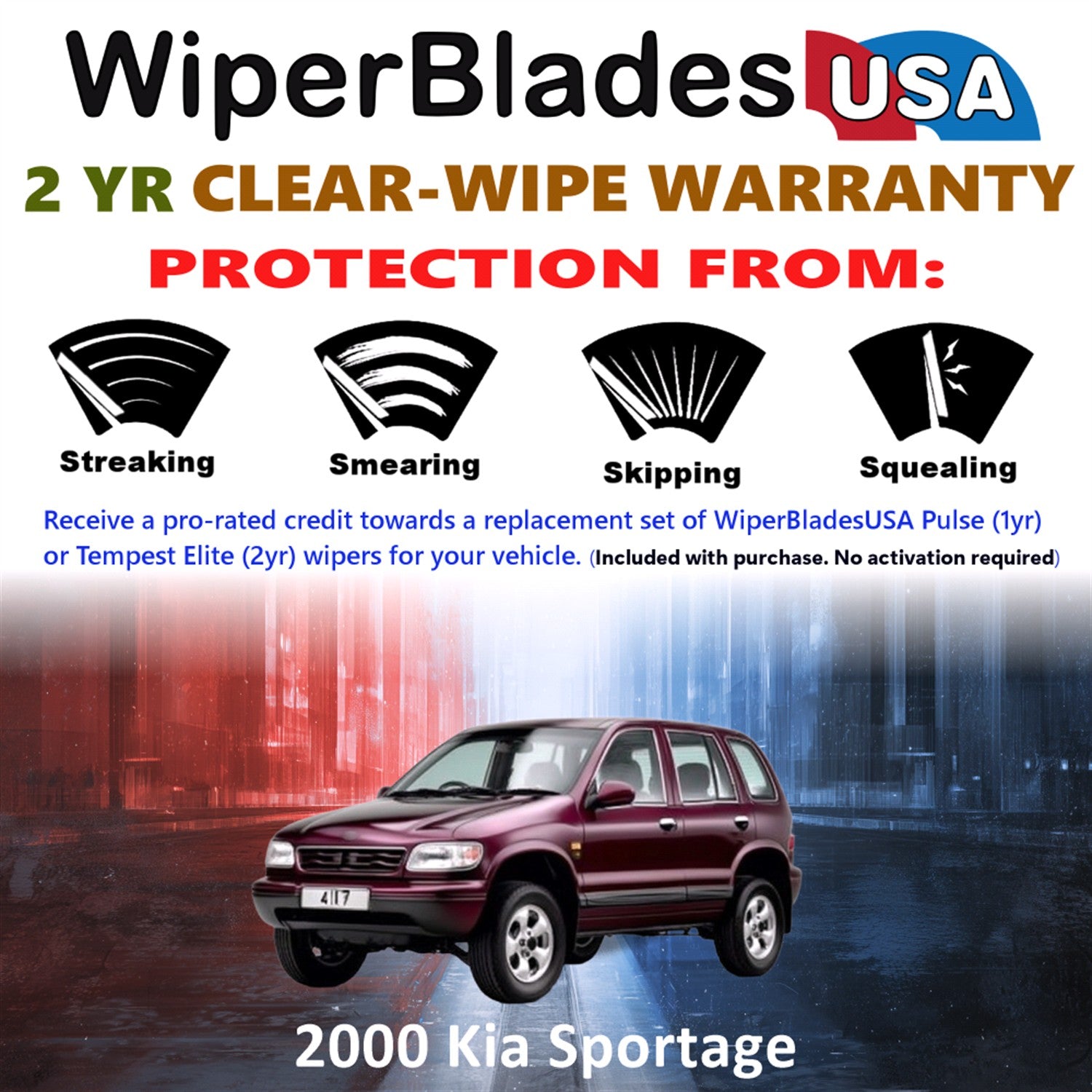 2000 Kia Sportage Front w/Rear Wiper blades Set  Includes 2yr Wear Warranty & Free Delivery