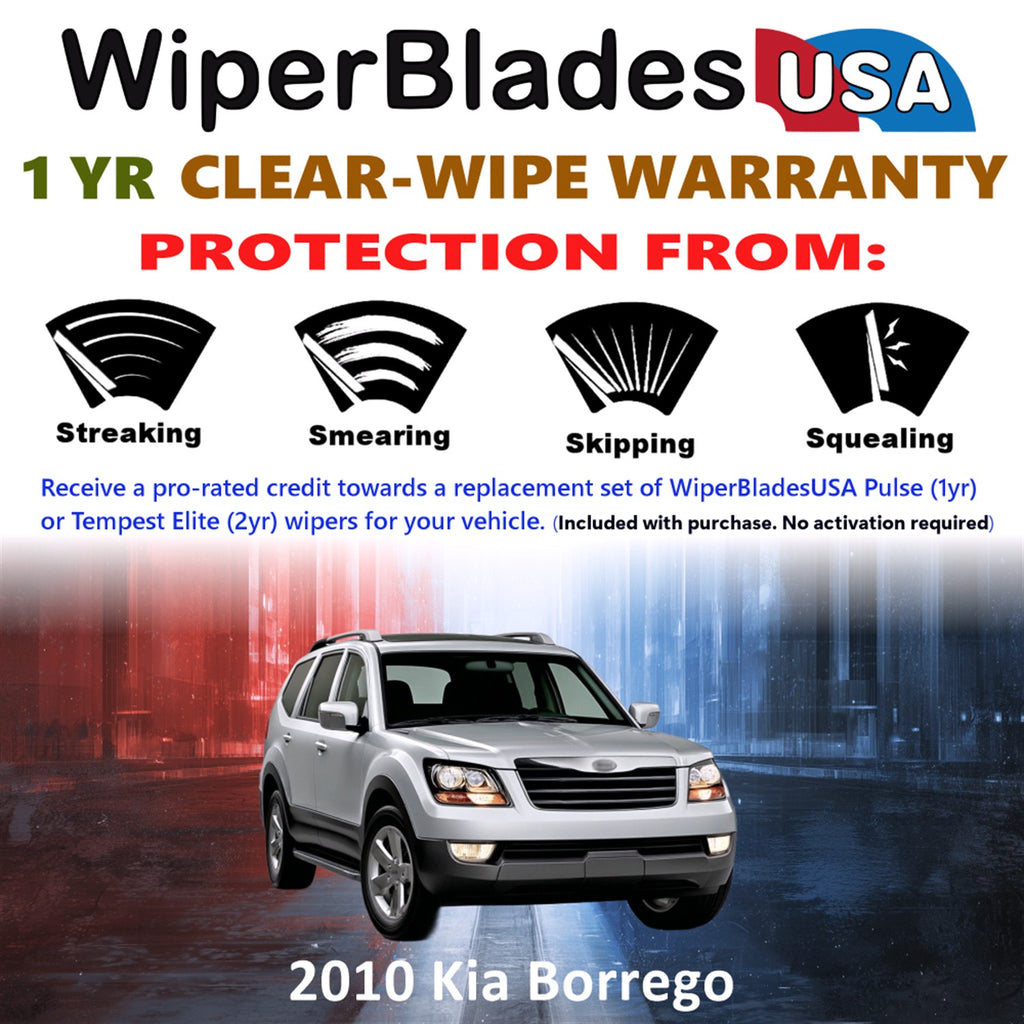 2010 Kia Borrego Front w/Rear Wiper blades Set Includes 1yr Wear Warranty & Free Delivery