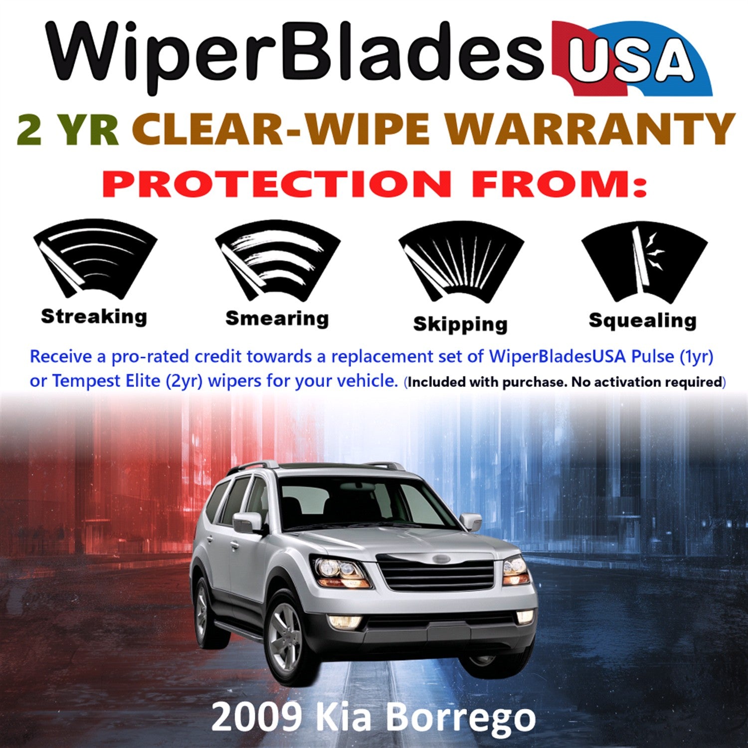 2009 Kia Borrego Front Wiper blades Set  Includes 2yr Wear Warranty & Free Delivery