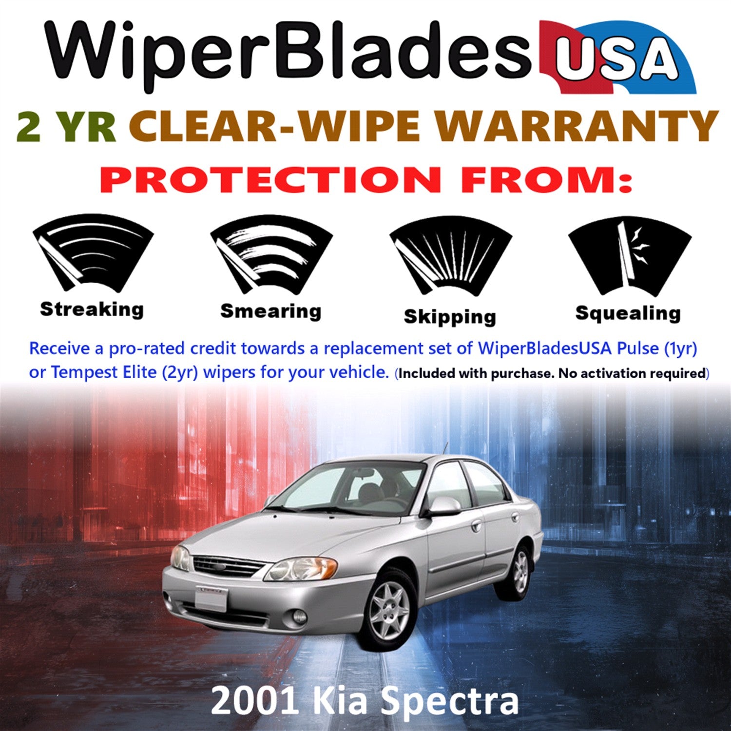 2001 Kia Spectra Front Wiper blades Set  Includes 2yr Wear Warranty & Free Delivery