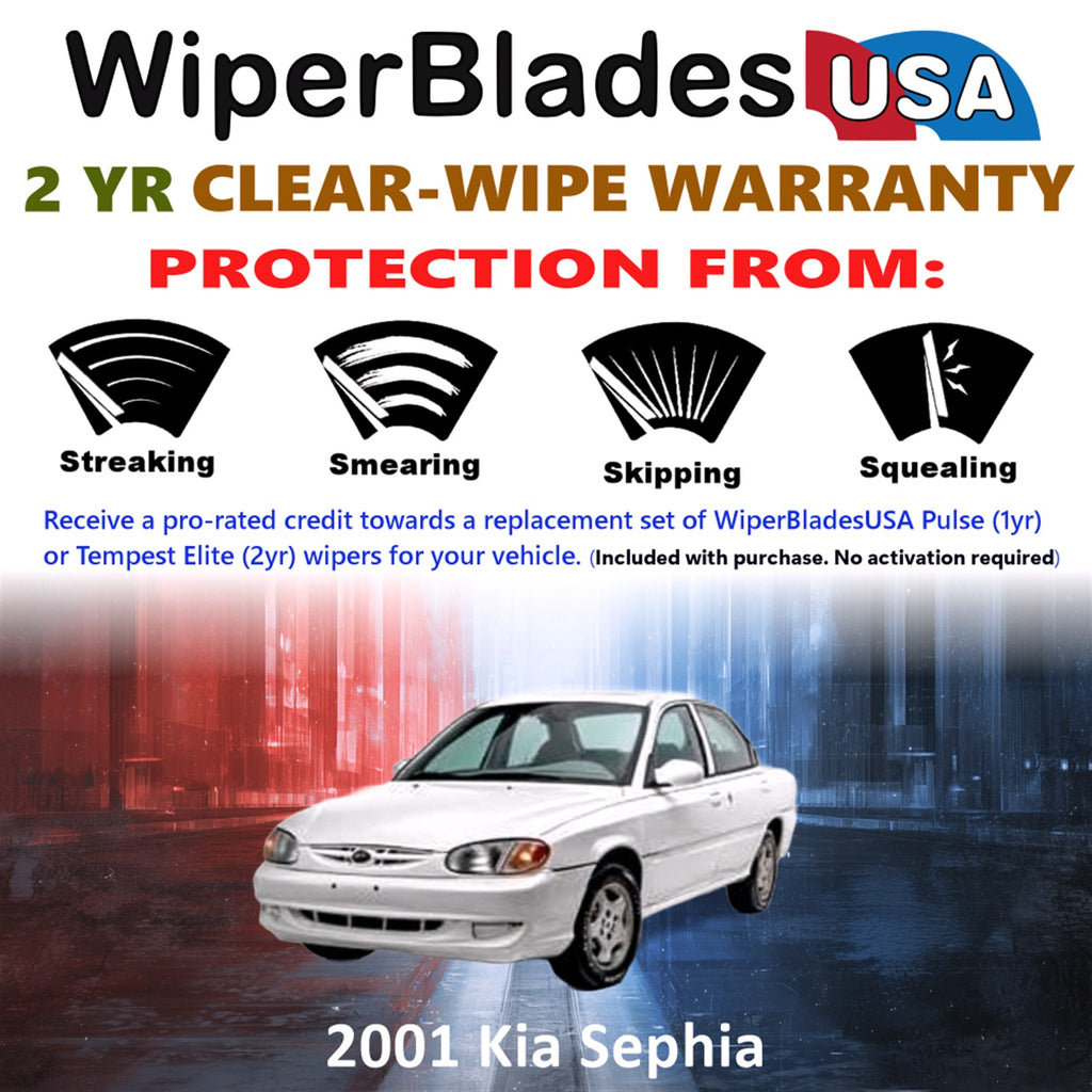 2001 Kia Sephia Front Wiper blades Set  Includes 2yr Wear Warranty & Free Delivery