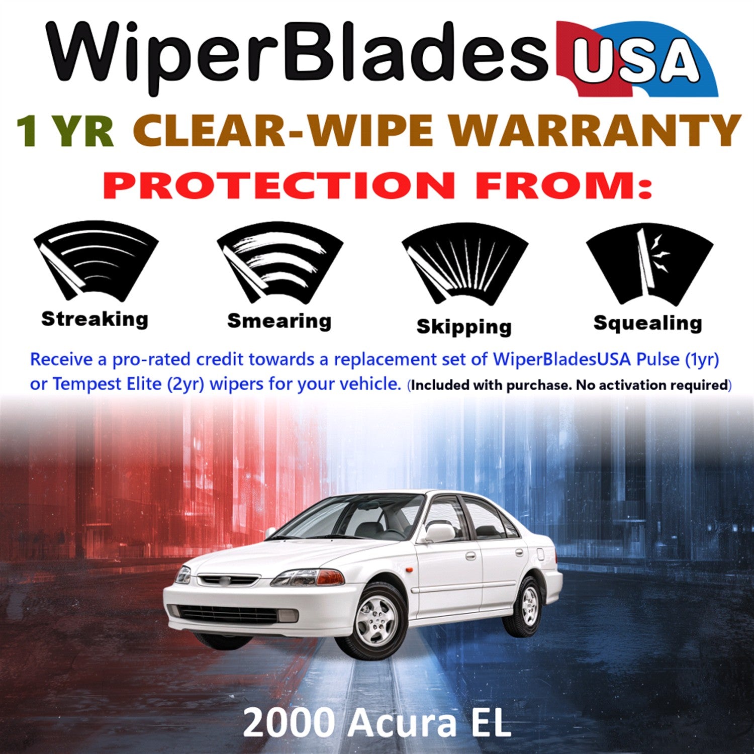 2000 Acura EL Front Wiper blades Set Includes 1yr Wear Warranty & Free Delivery