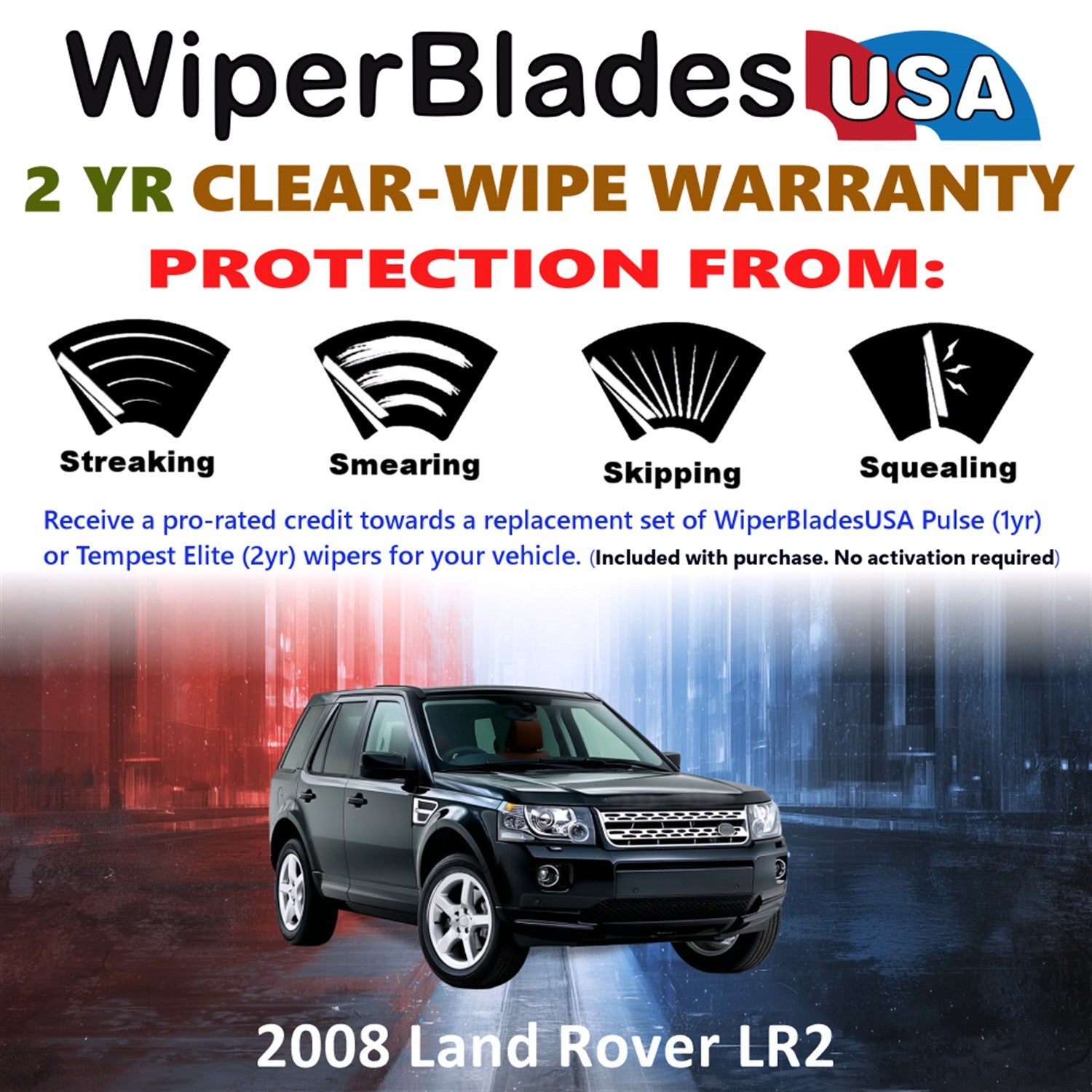 2008 Land Rover LR2 Front Wiper blades Set  Includes 2yr Wear Warranty & Free Delivery