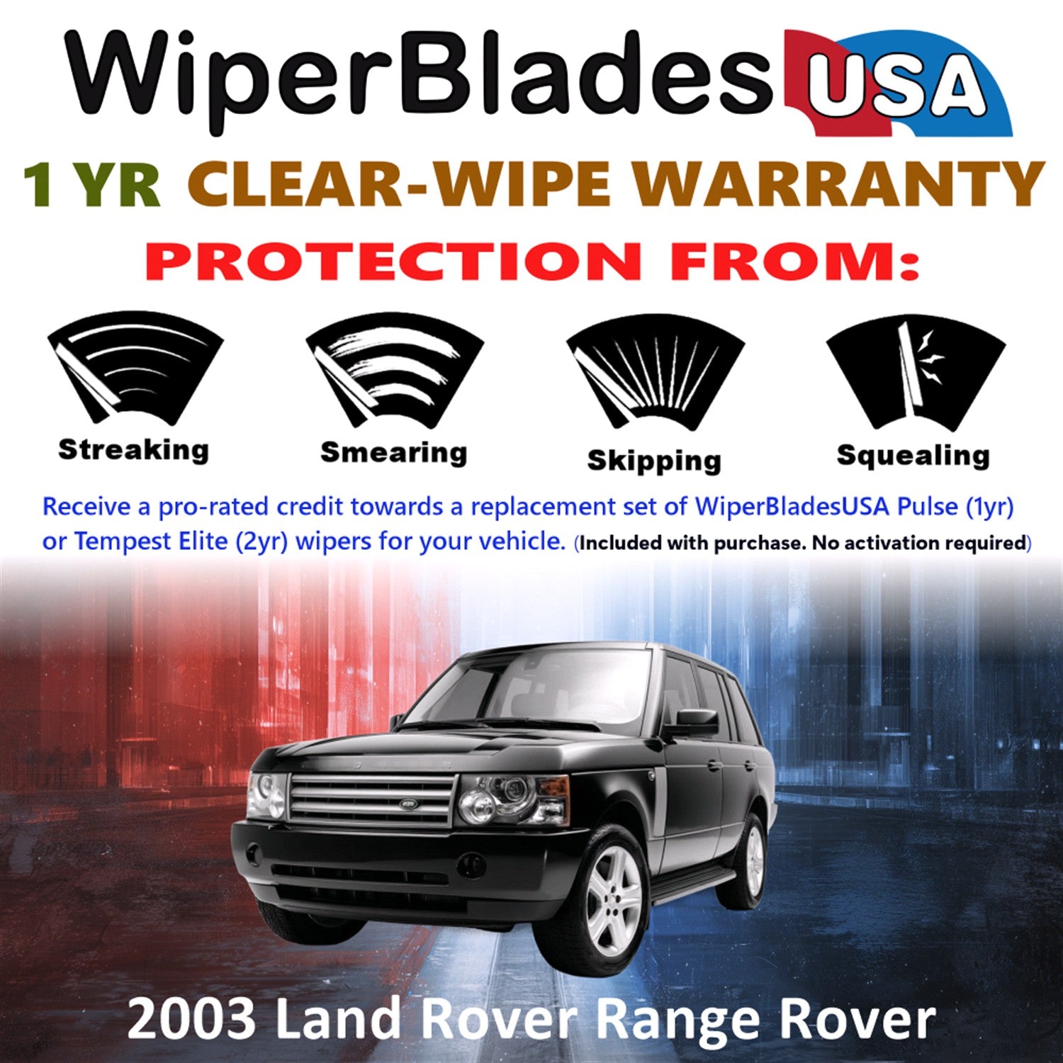 2003 Land Rover Range Rover Front w/Rear Wiper blades Set Includes 1yr Wear Warranty & Free Delivery
