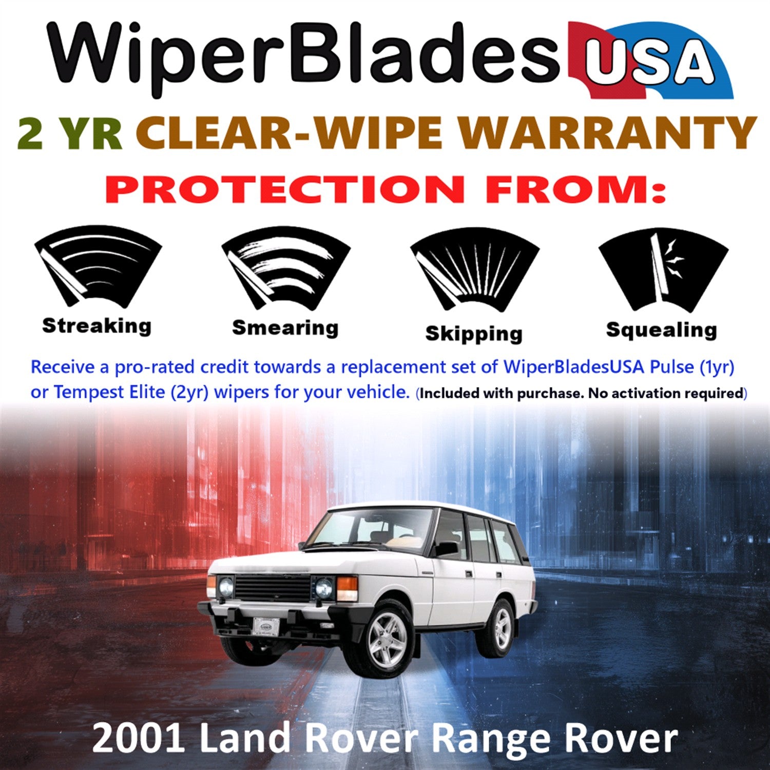 2001 Land Rover Range Rover Front Wiper blades Set  Includes 2yr Wear Warranty & Free Delivery